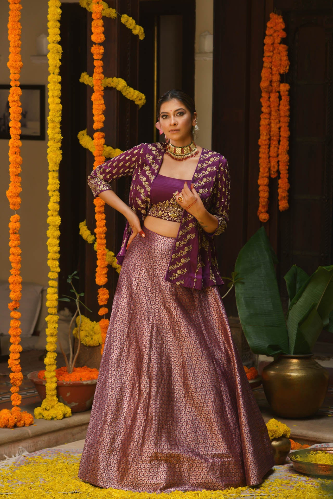Purple Modal Jacket Lehenga Set
