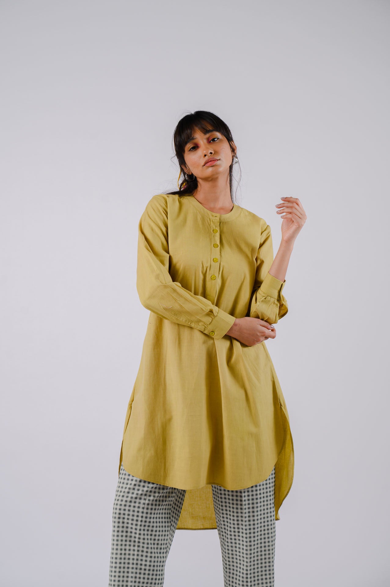 Lime Green High-Low Cutwork Tunic