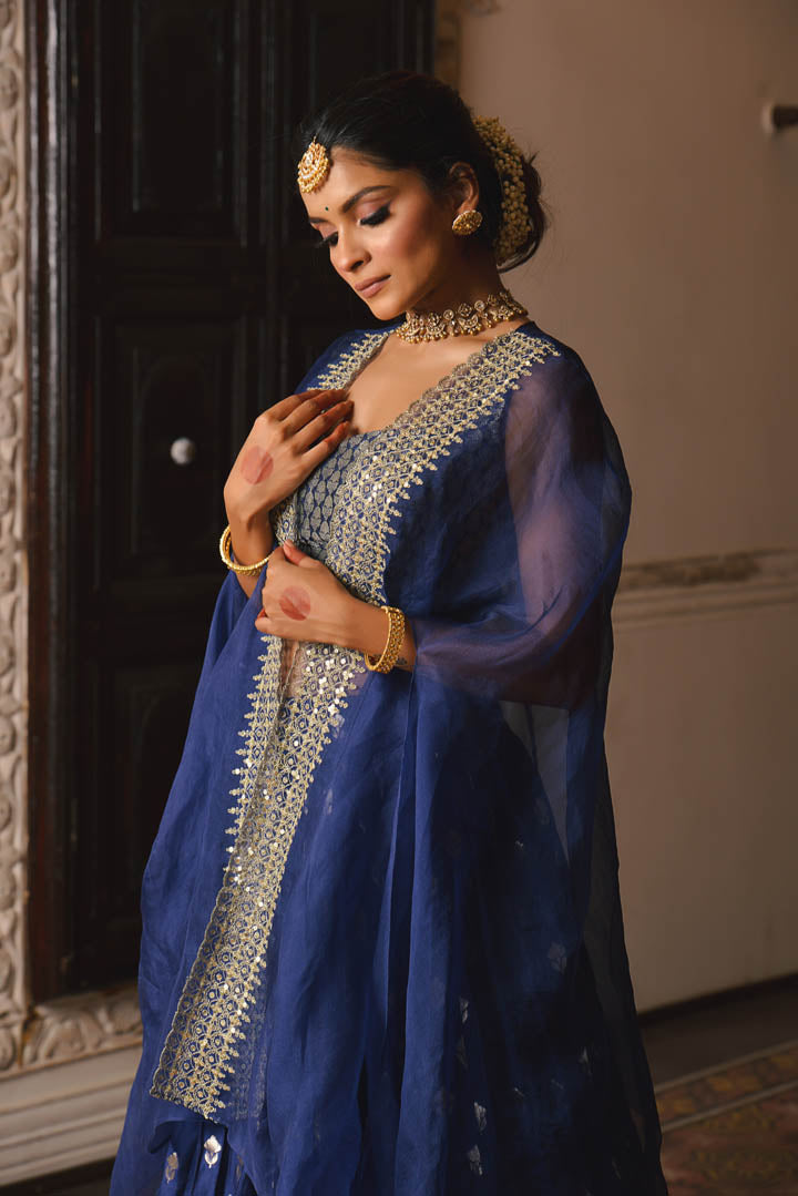 Blue Organza Jacket Set