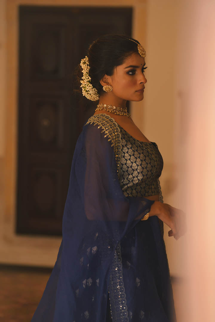 Blue Organza Jacket Set