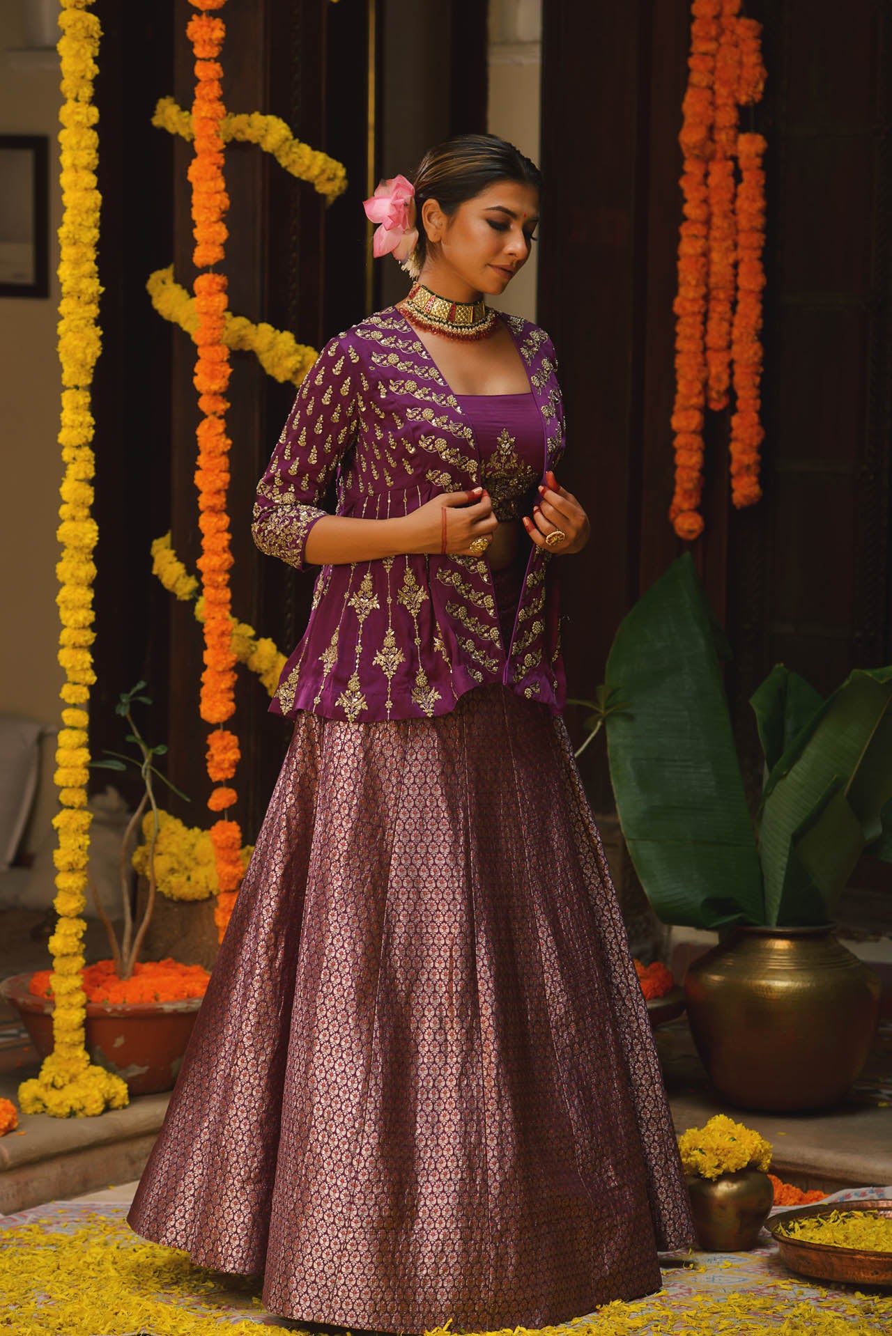 Purple Modal Jacket Lehenga Set