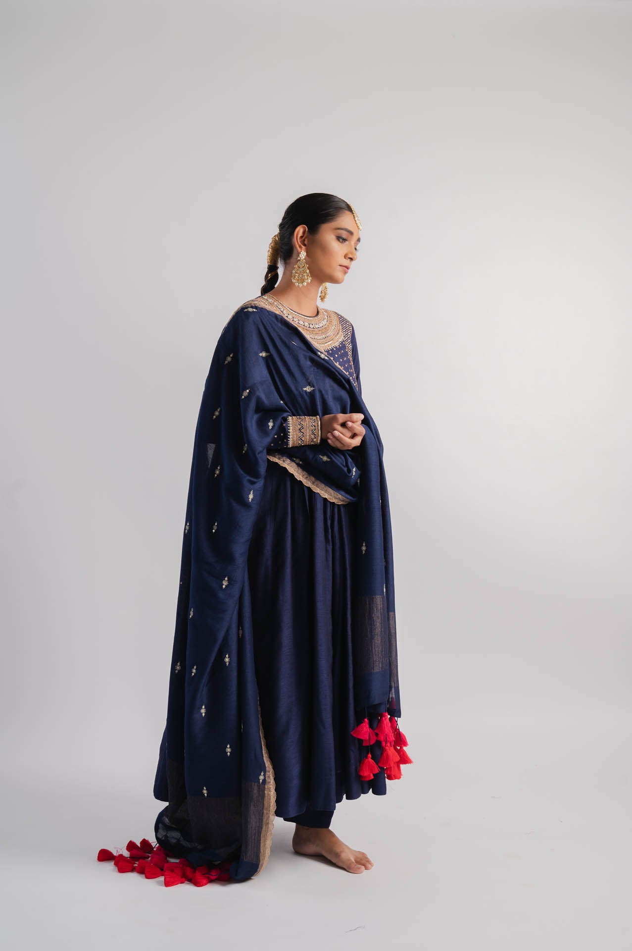 Navy Blue Moonga Silk Dupatta