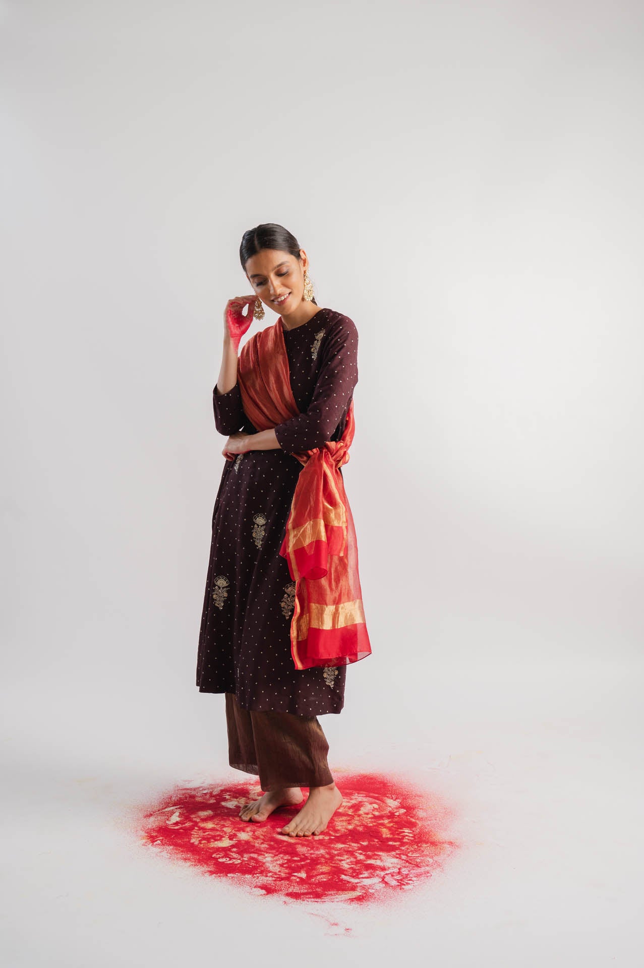 Brown Embroidered Kurta Set