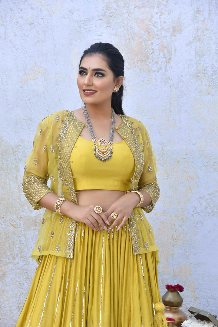 Yellow Organza Jacket Set