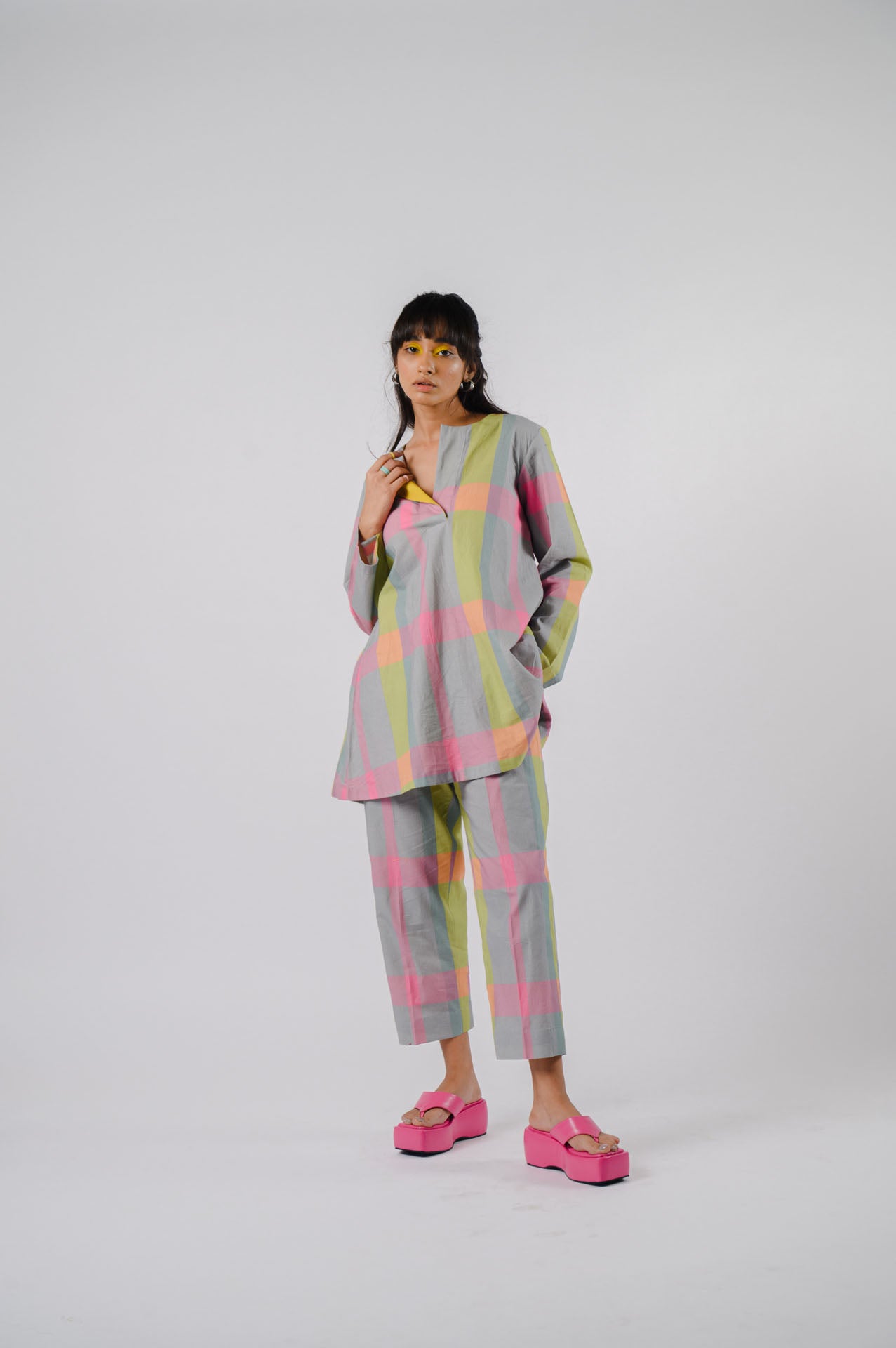 Grey Multi-Colour Checkered Co-ord Set