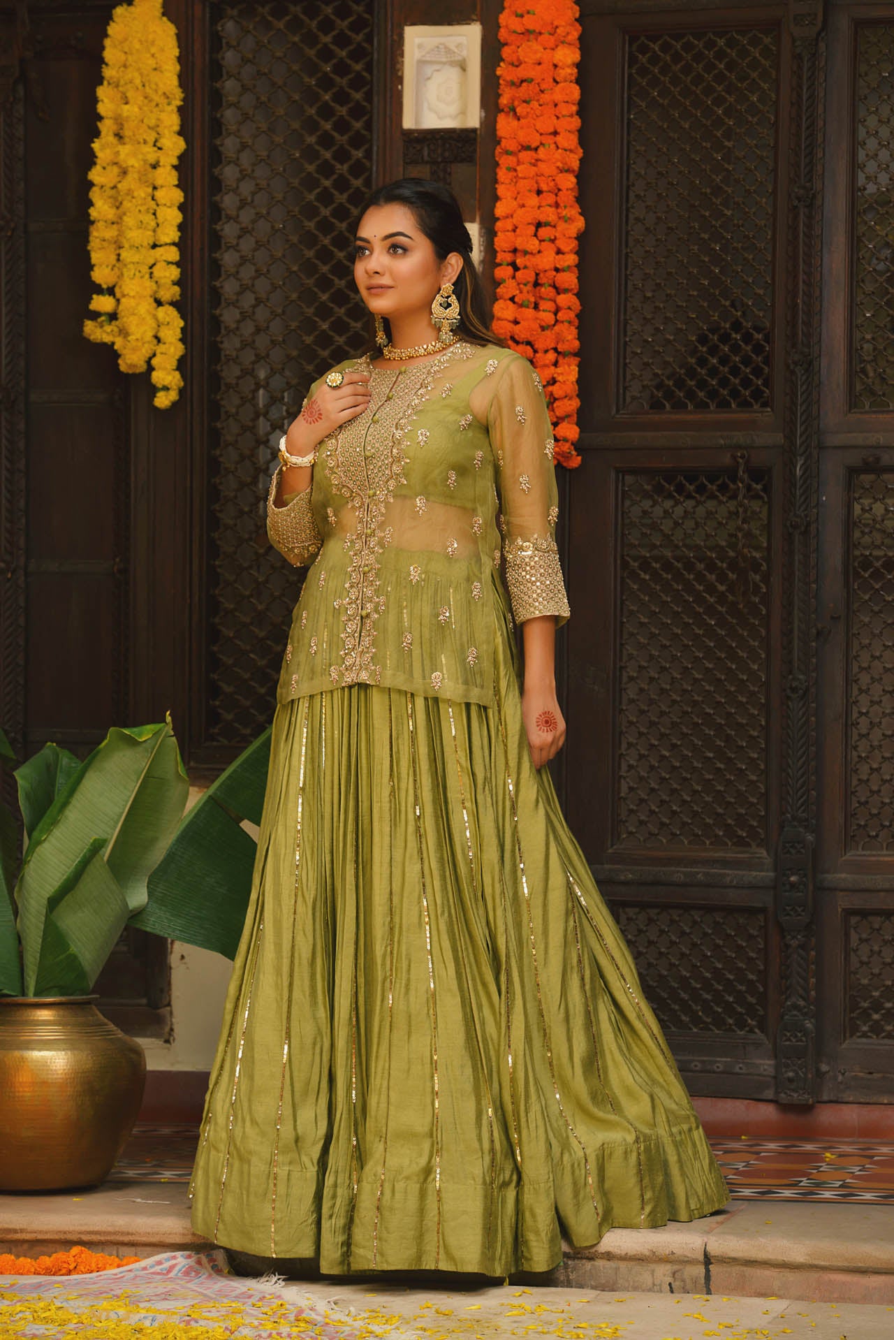 Green Organza Jacket Set