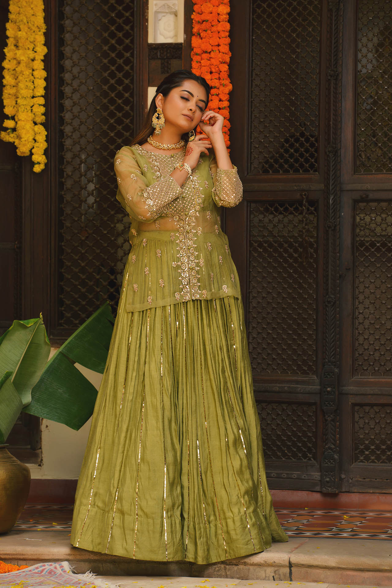 Green Organza Jacket Set