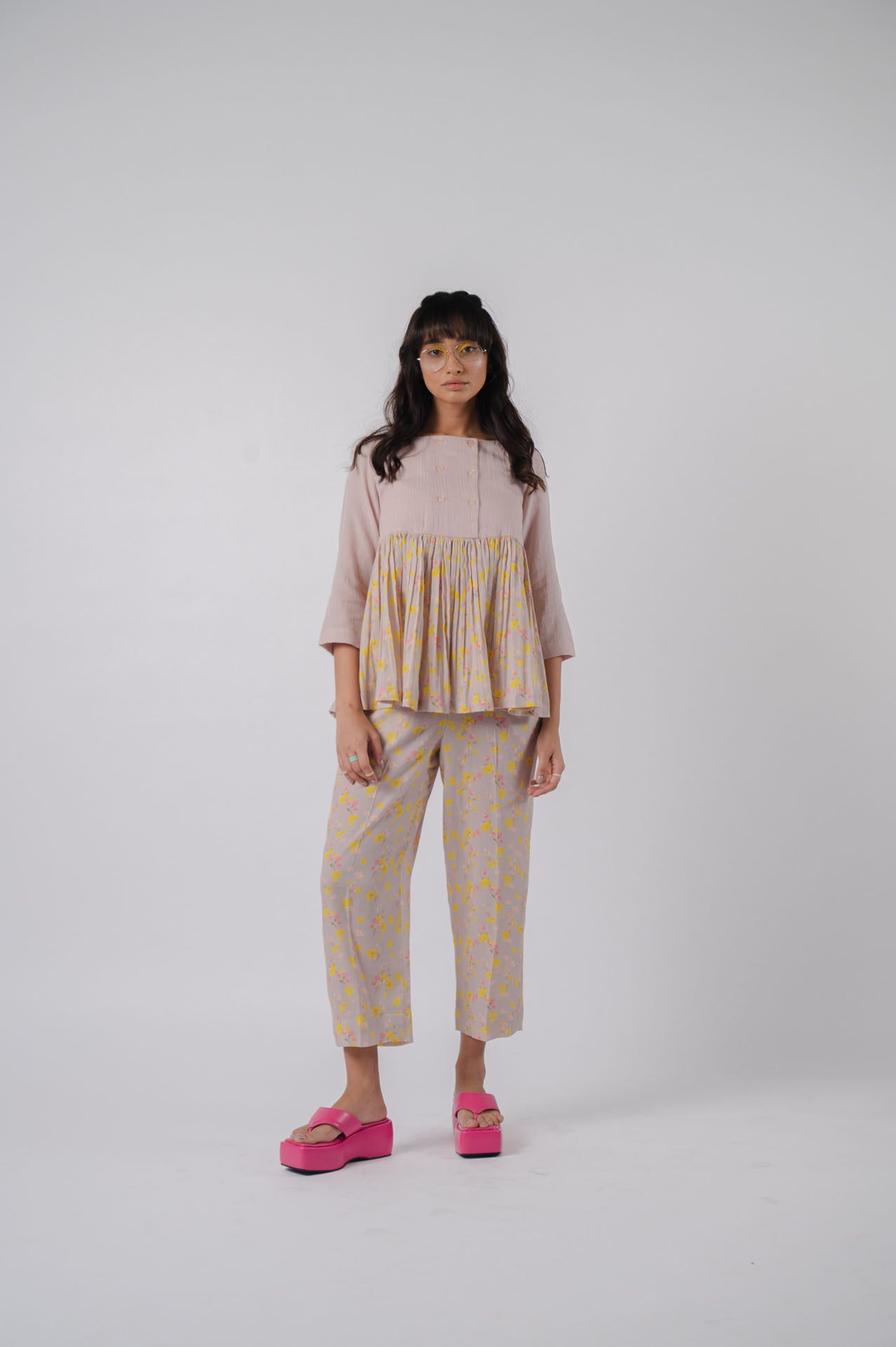 Grey Floral Peplum Set