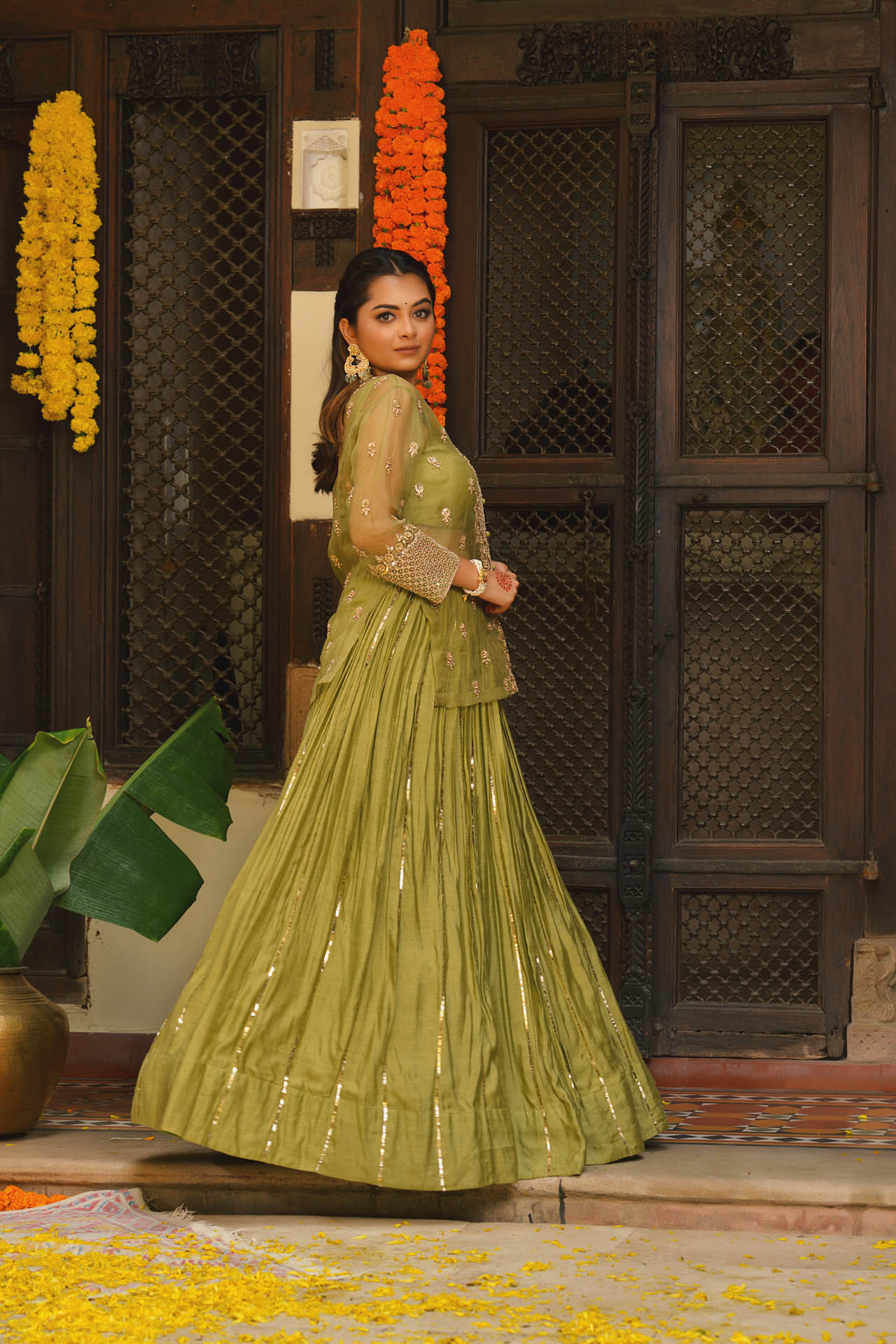 Green Organza Jacket Set