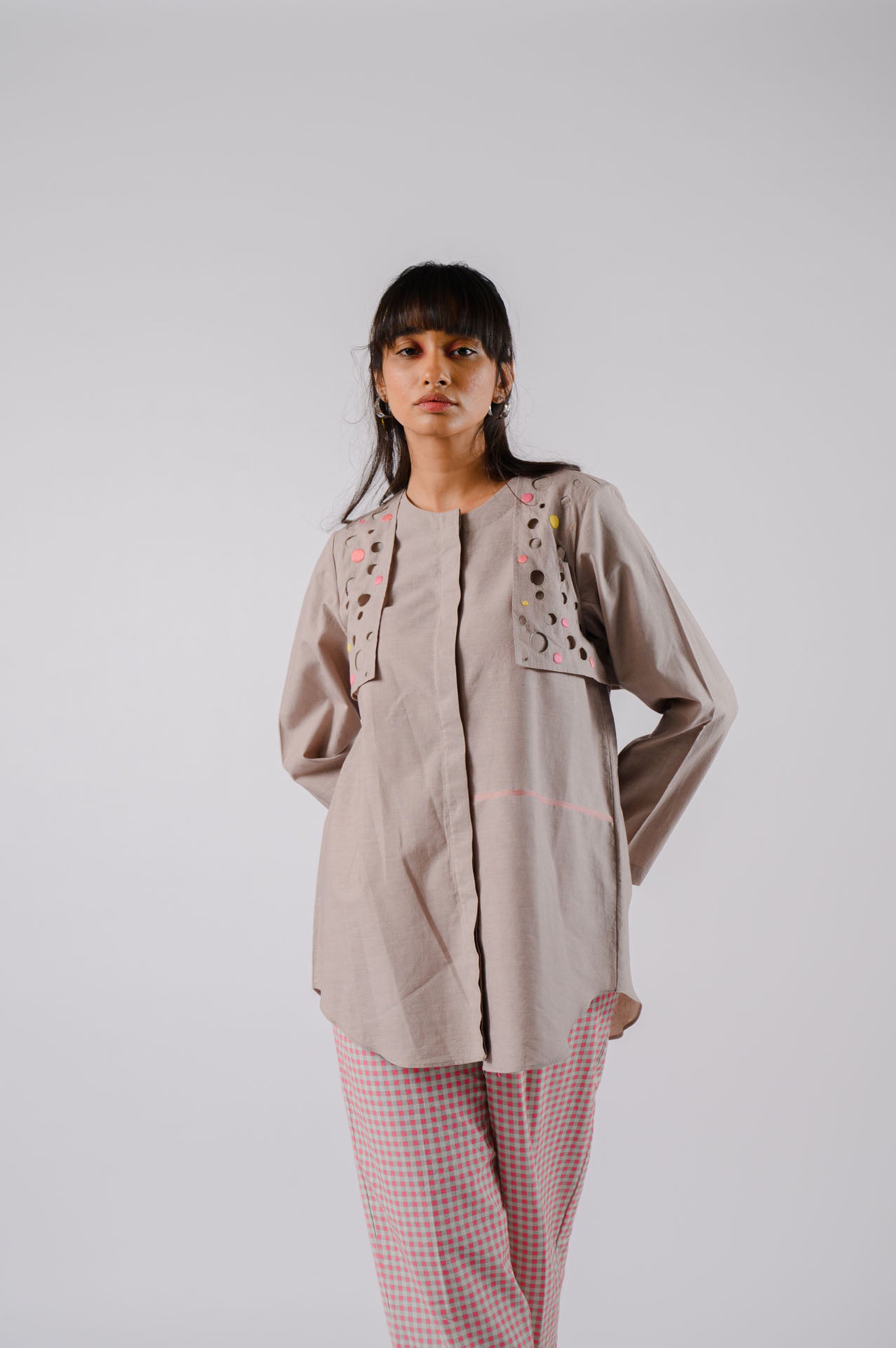 Grey Flap Cutwork Shirt