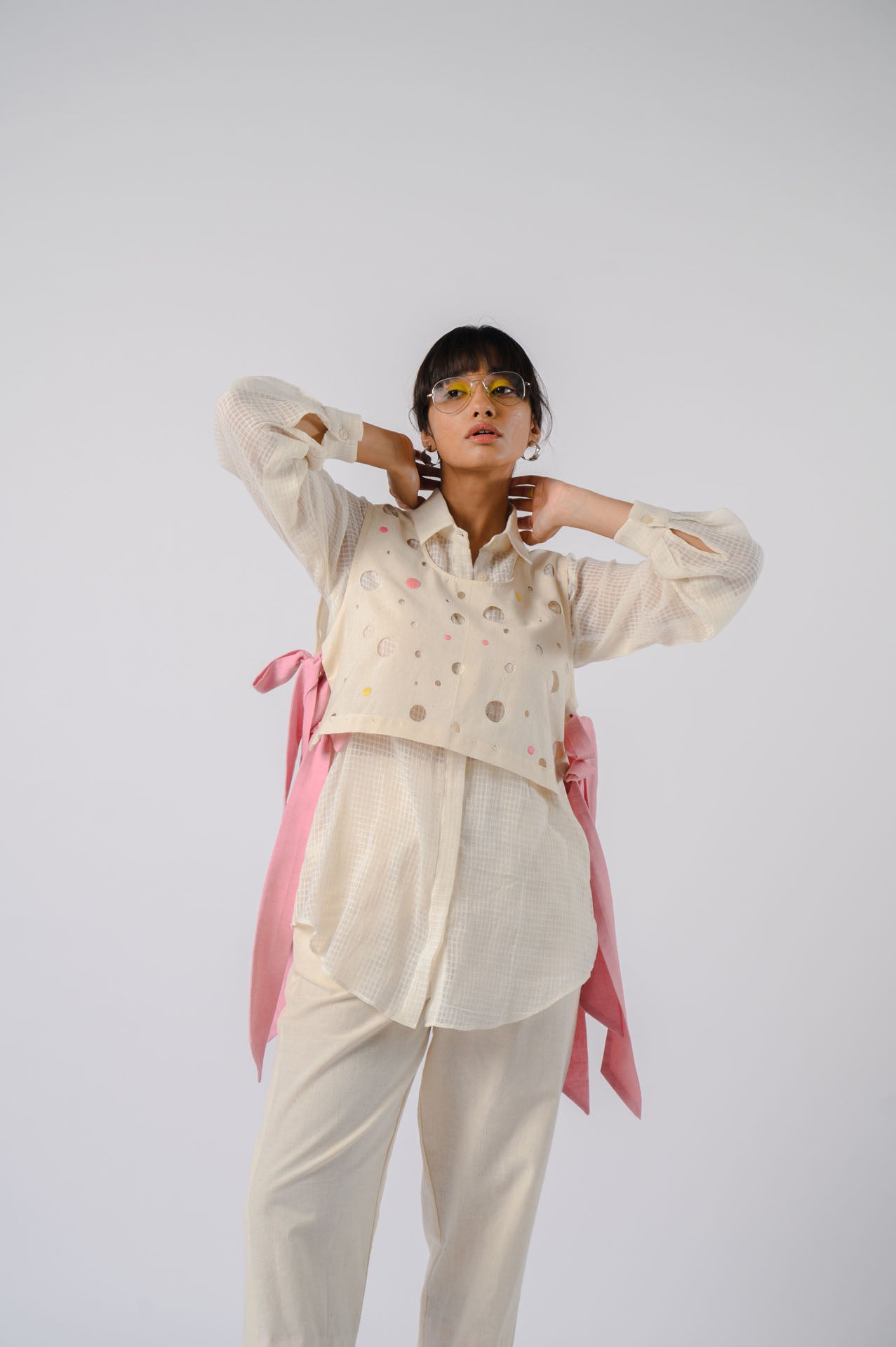 Offwhite Cotton Shirt With Organic Cotton Overlay