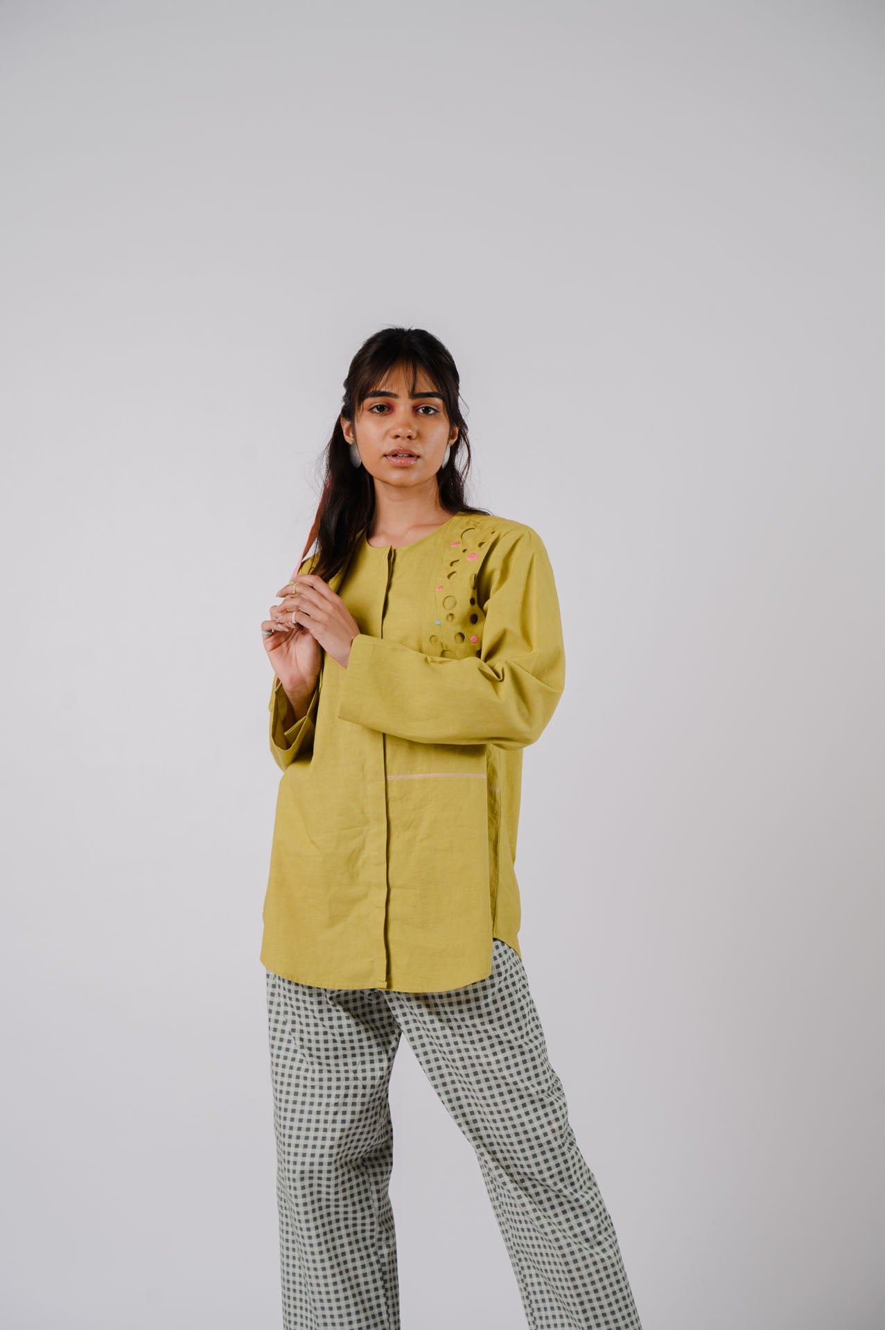 Lime Green Flap Cutwork Shirt