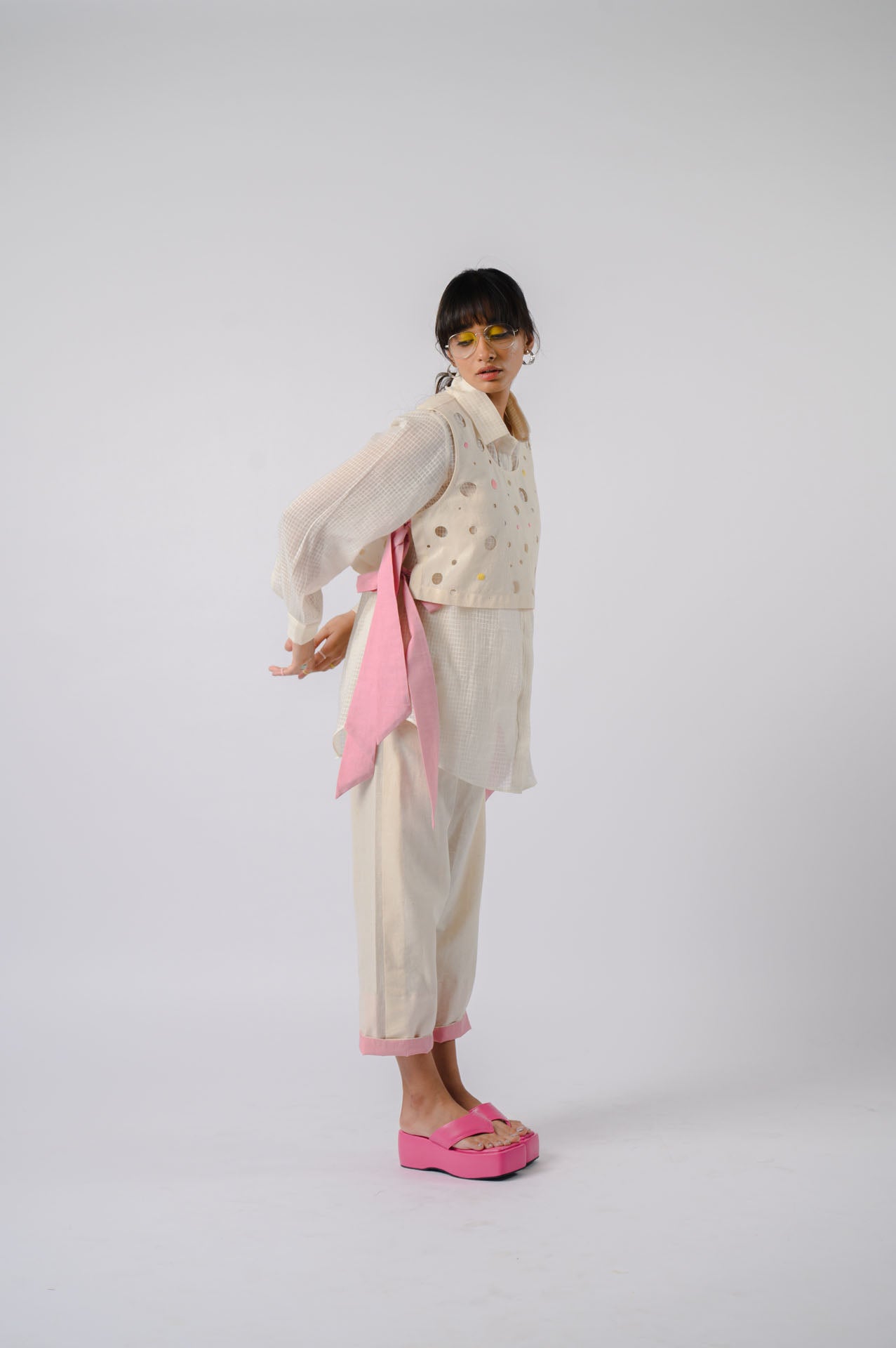 Off-white Cotton Overlay Co-Ord Set