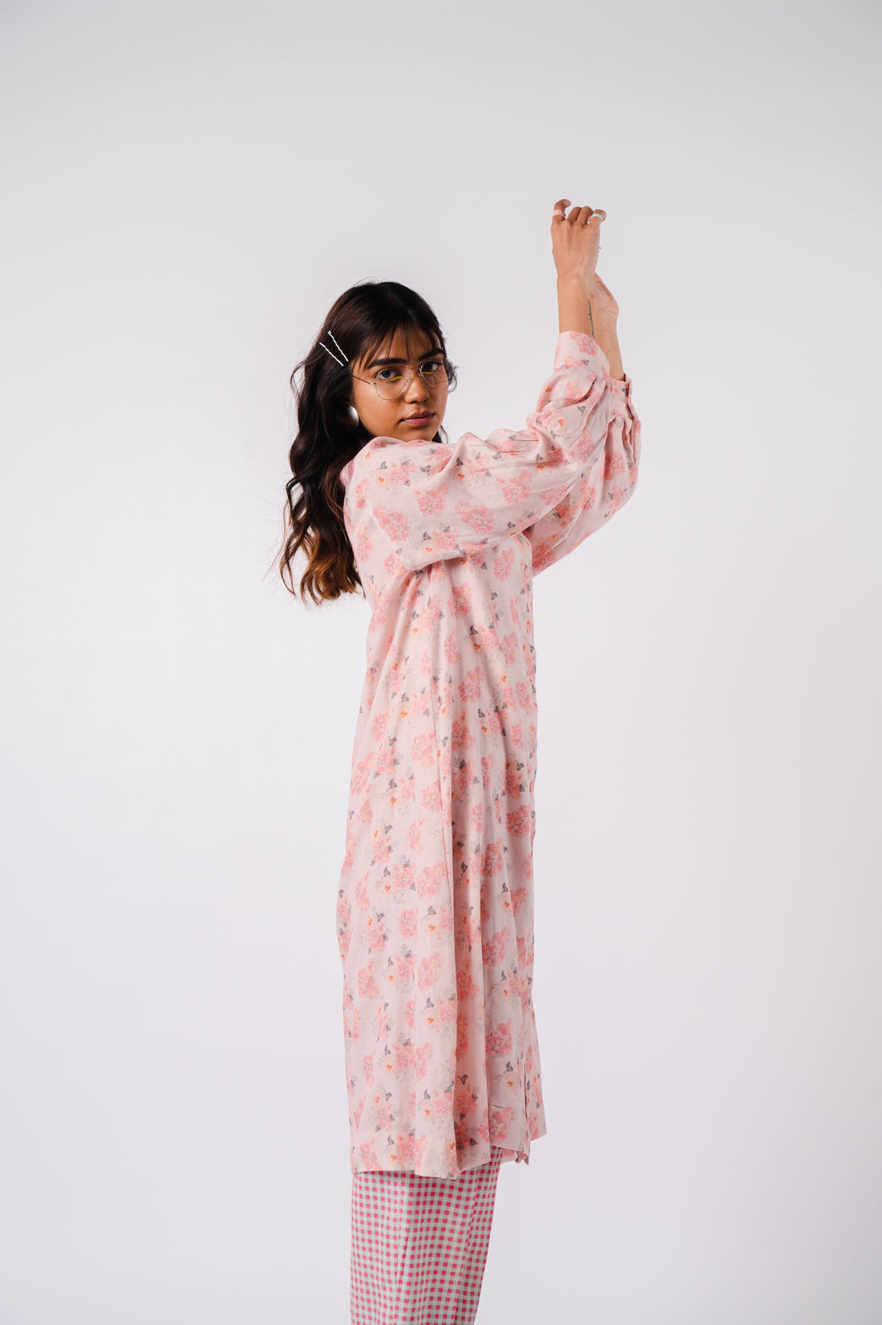 Peach Floral Print Long Shirt