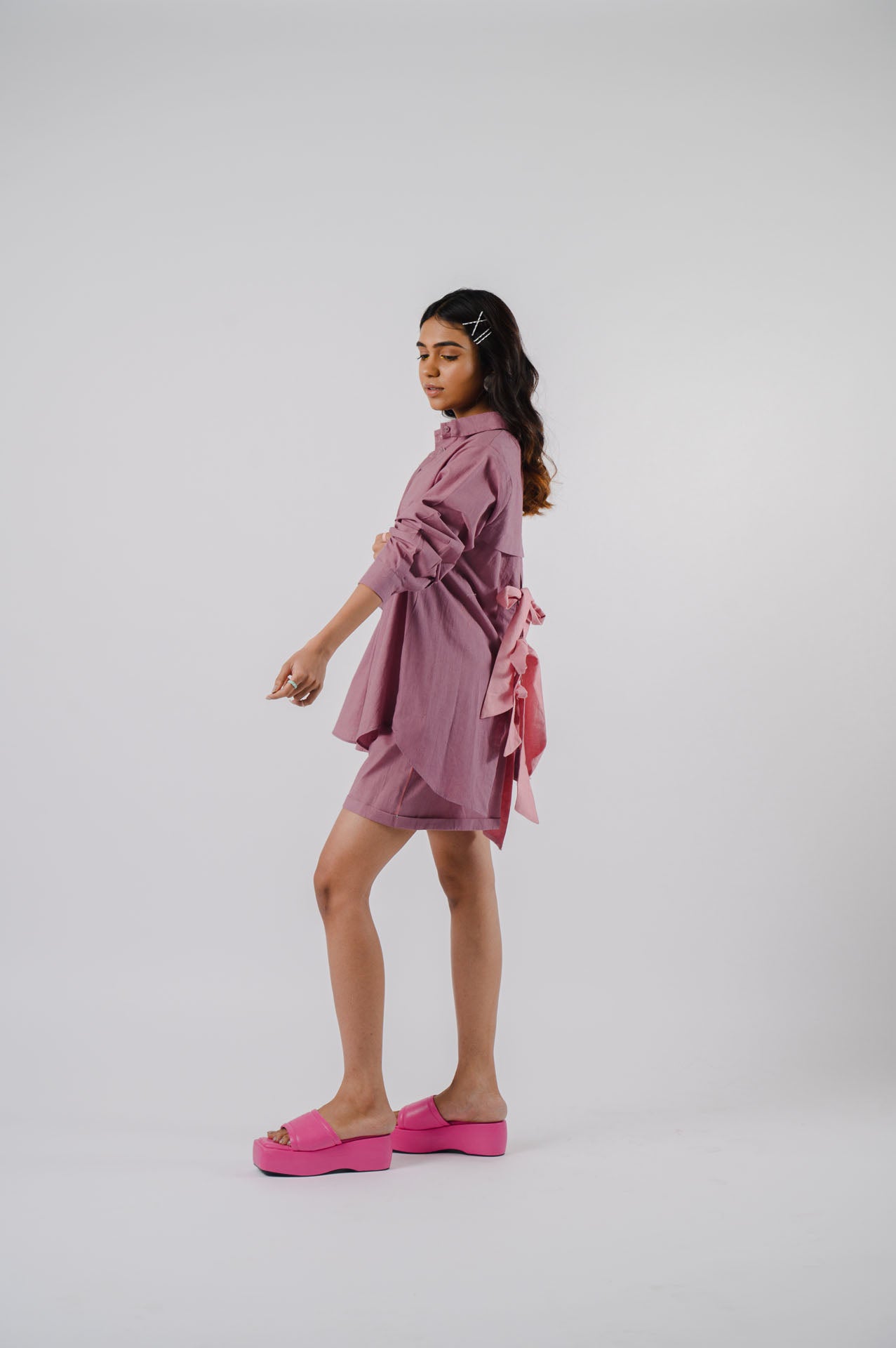 Mauve Bowtie Shirt With Shorts