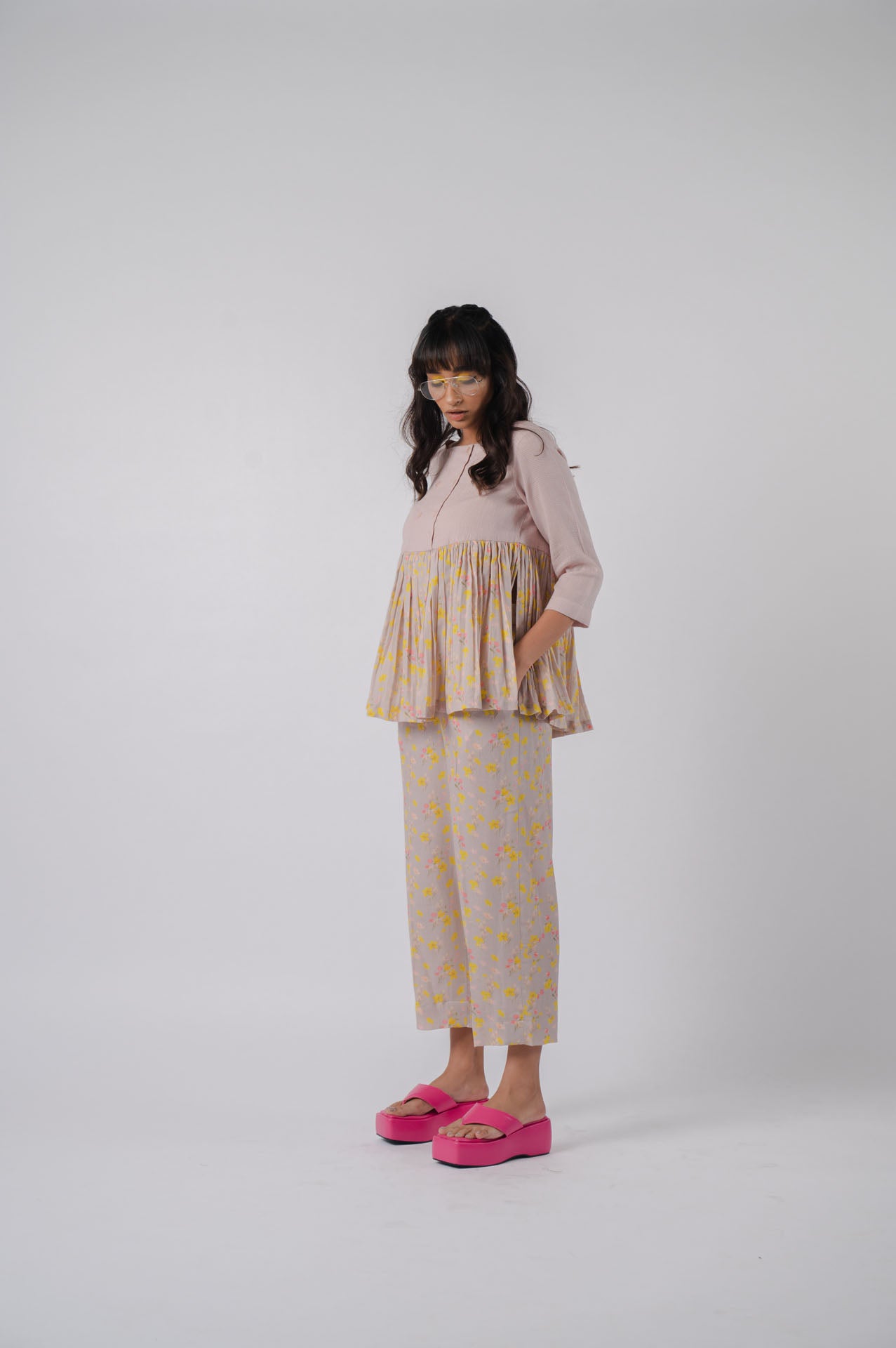 Grey Floral Peplum Set