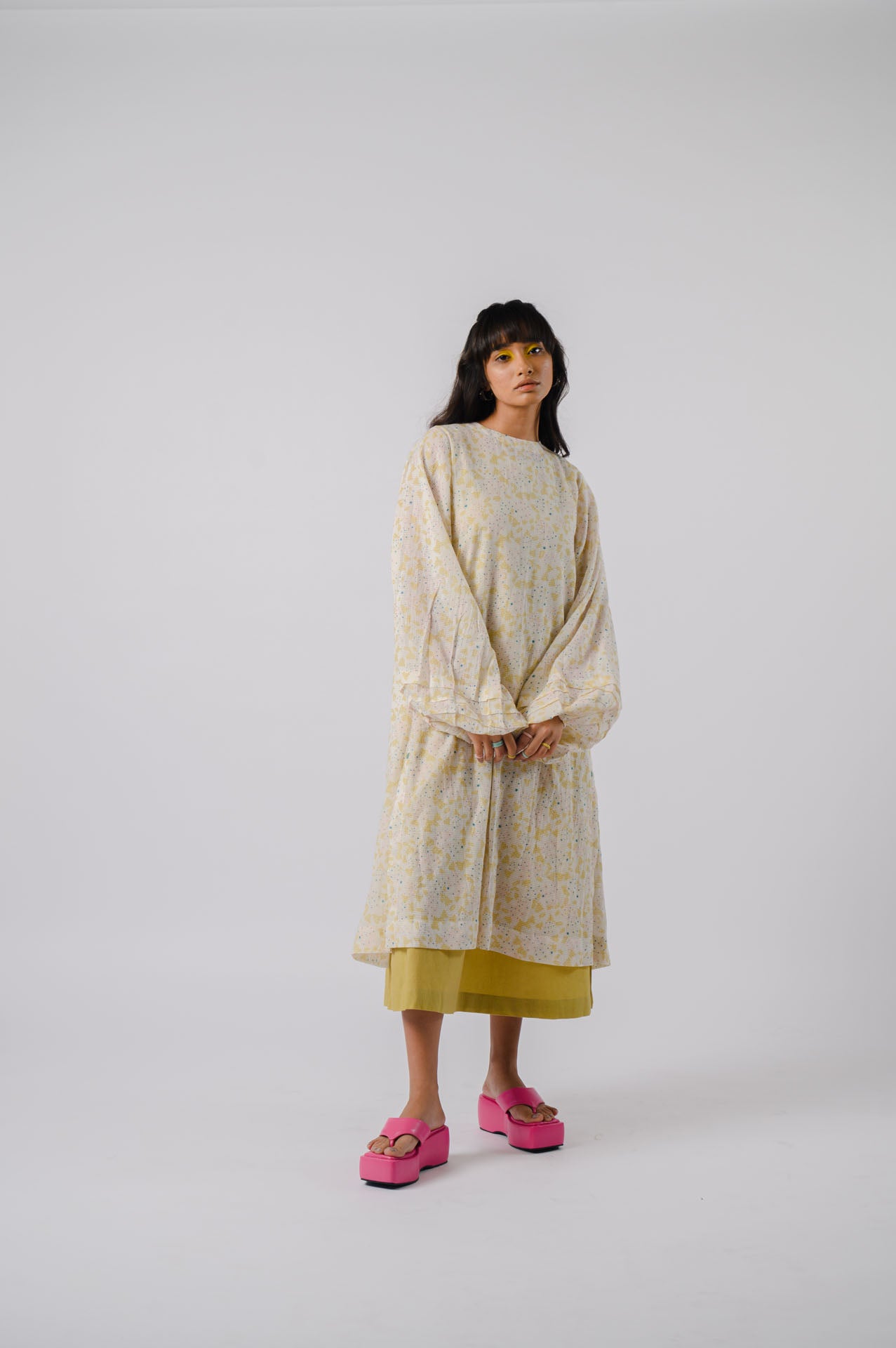 Lime Green Dress With Printed Overlay