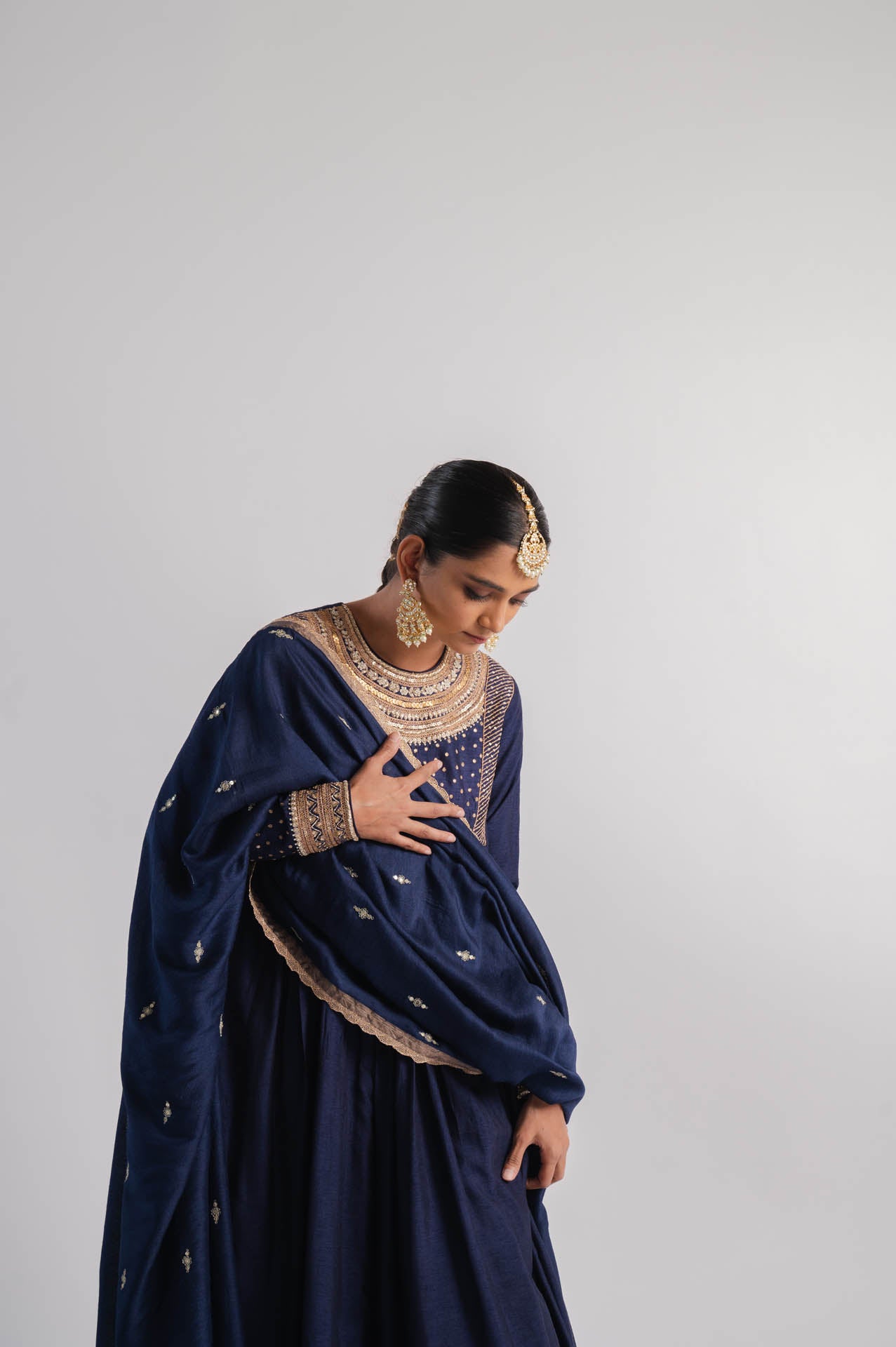 Navy Blue Moonga Silk Dupatta