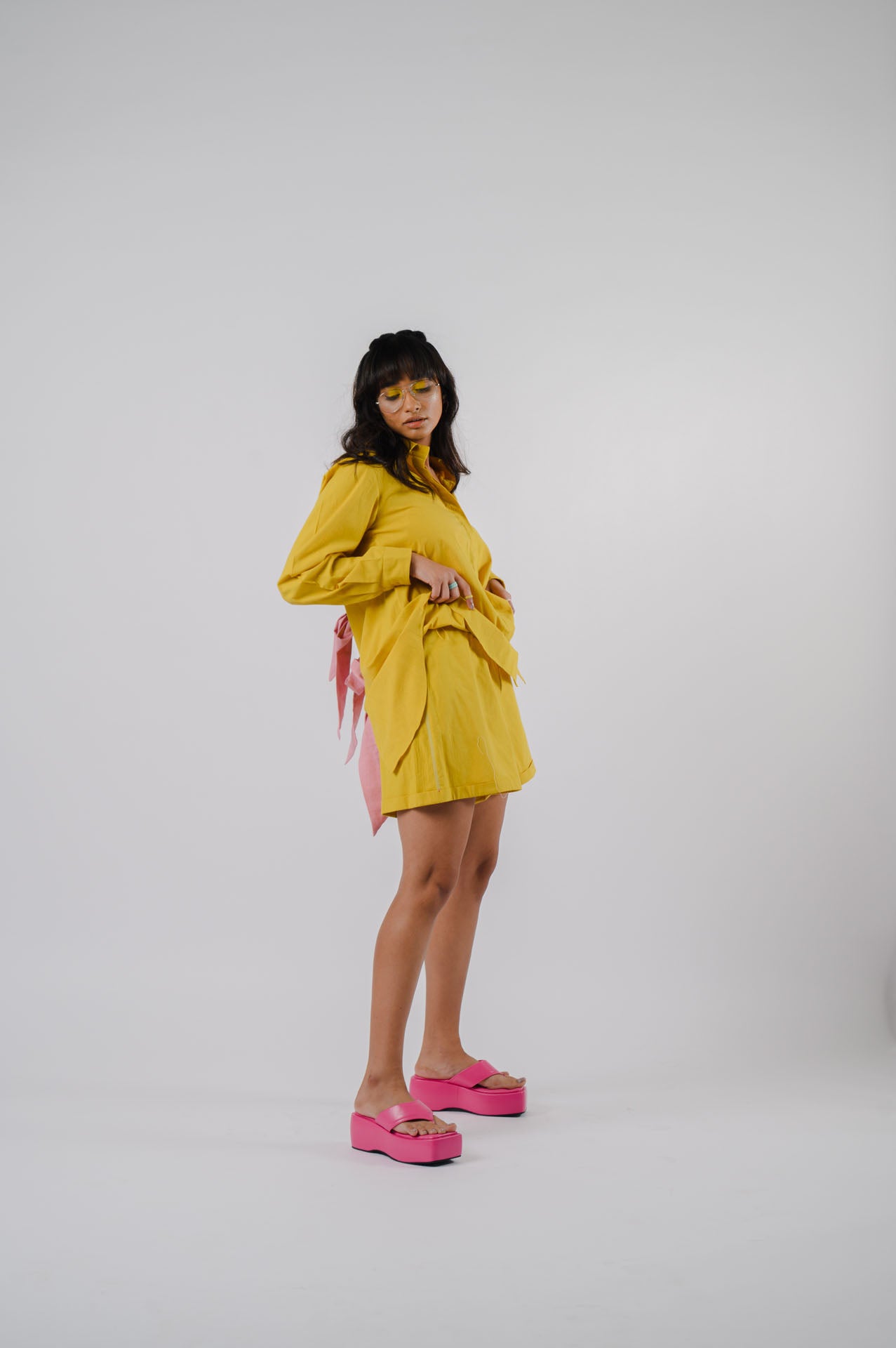 Yellow Bowtie Shirt With Shorts