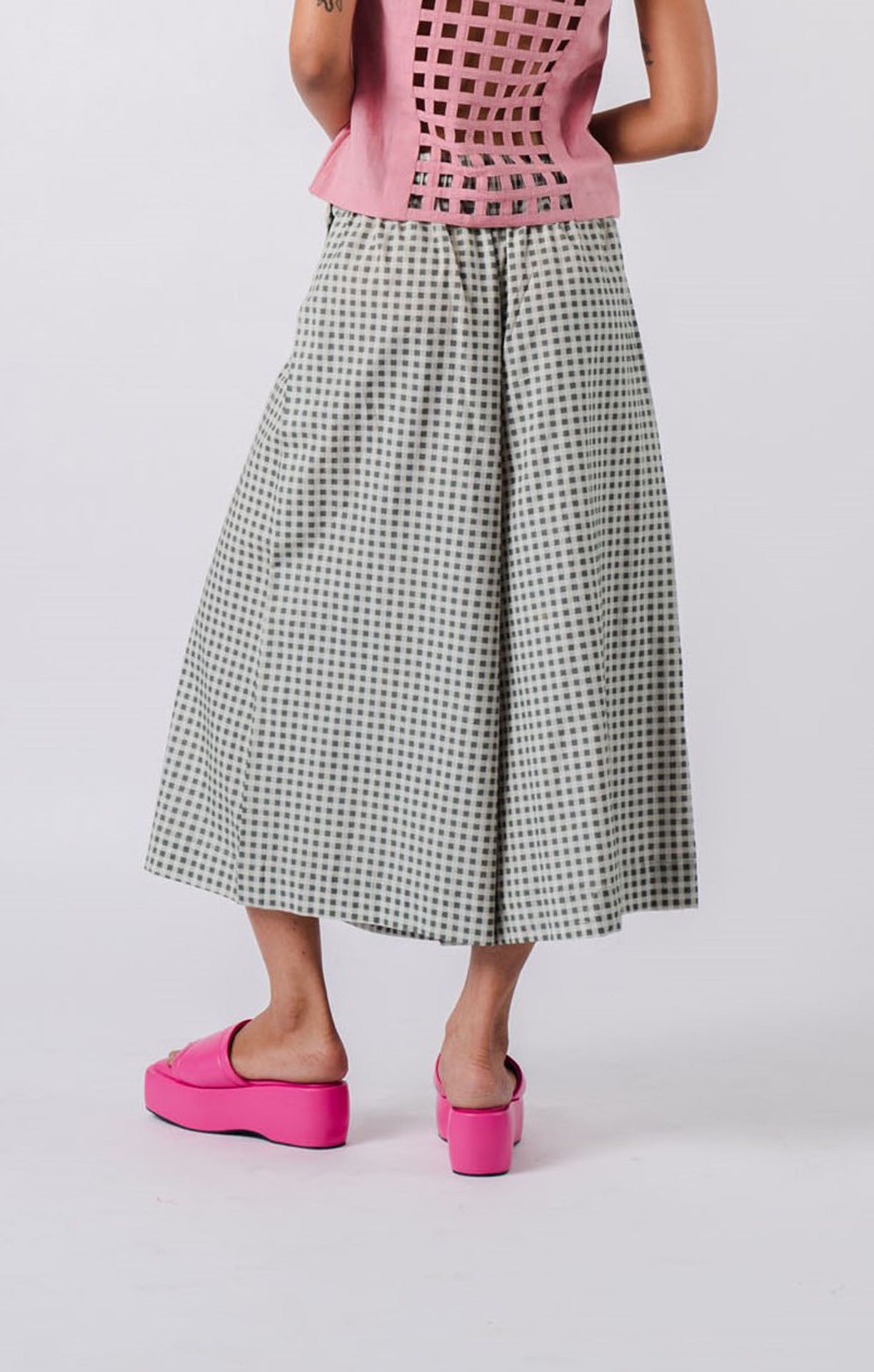 Black And White Small Checkered Culotte Pants