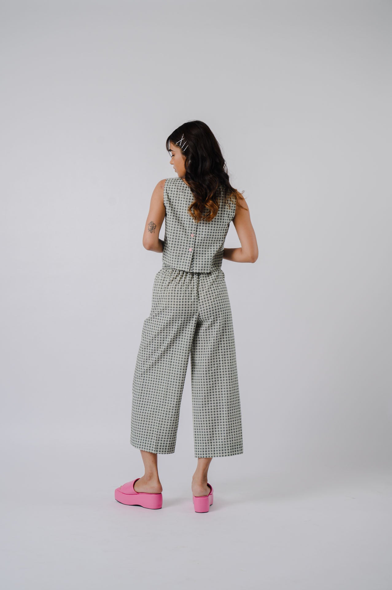 Black And White Checkered Crop Top Set