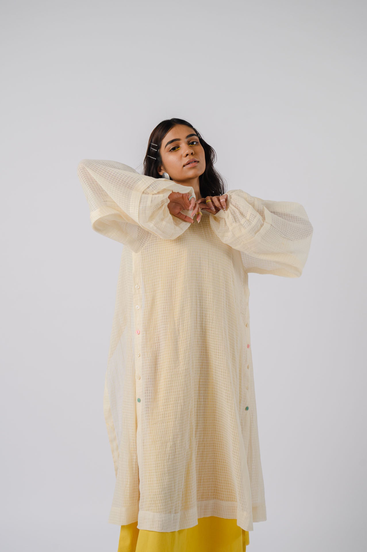 Yellow Dress With Off-white Overlay