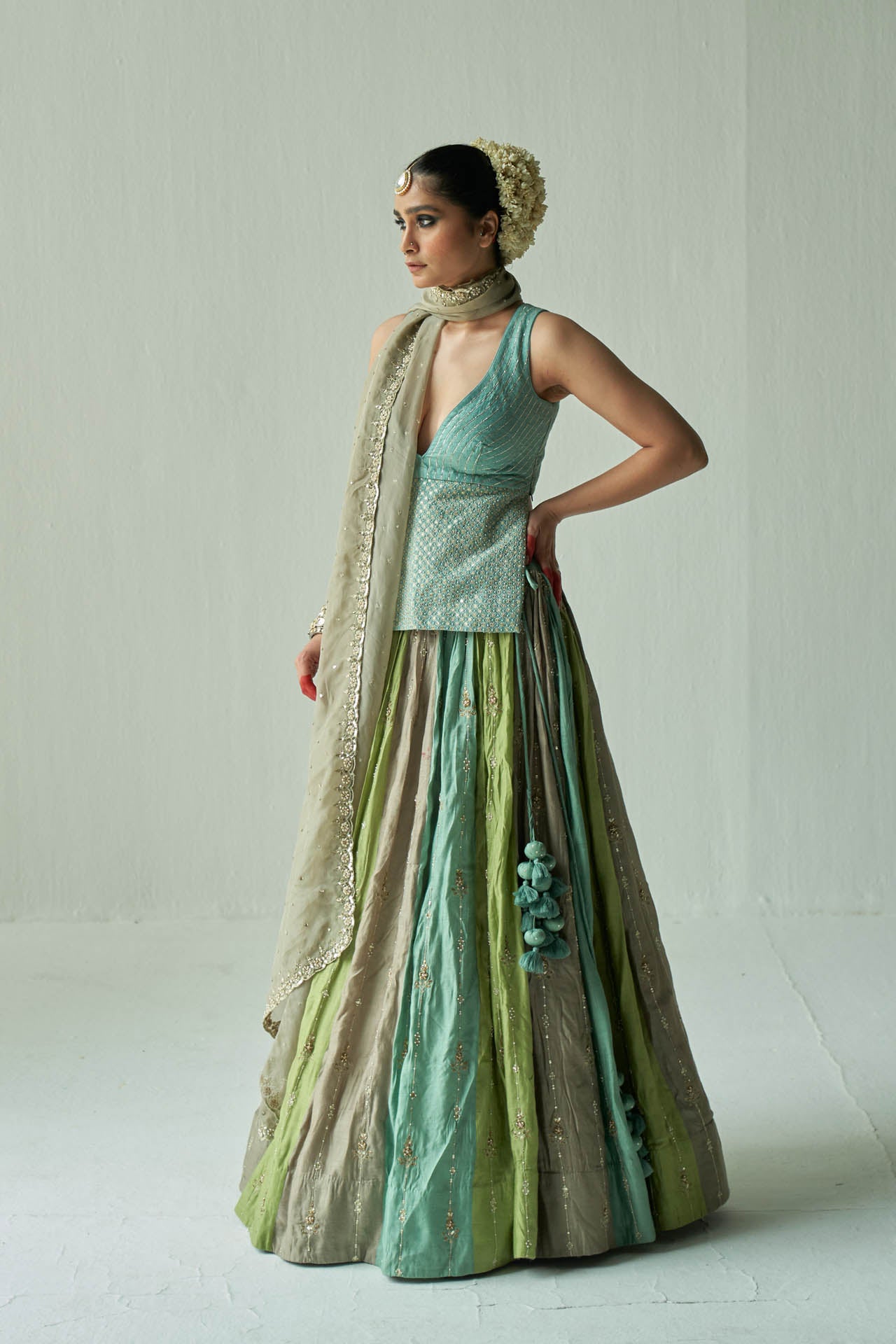 Powder Blue Multi-Colour Lehenga Set