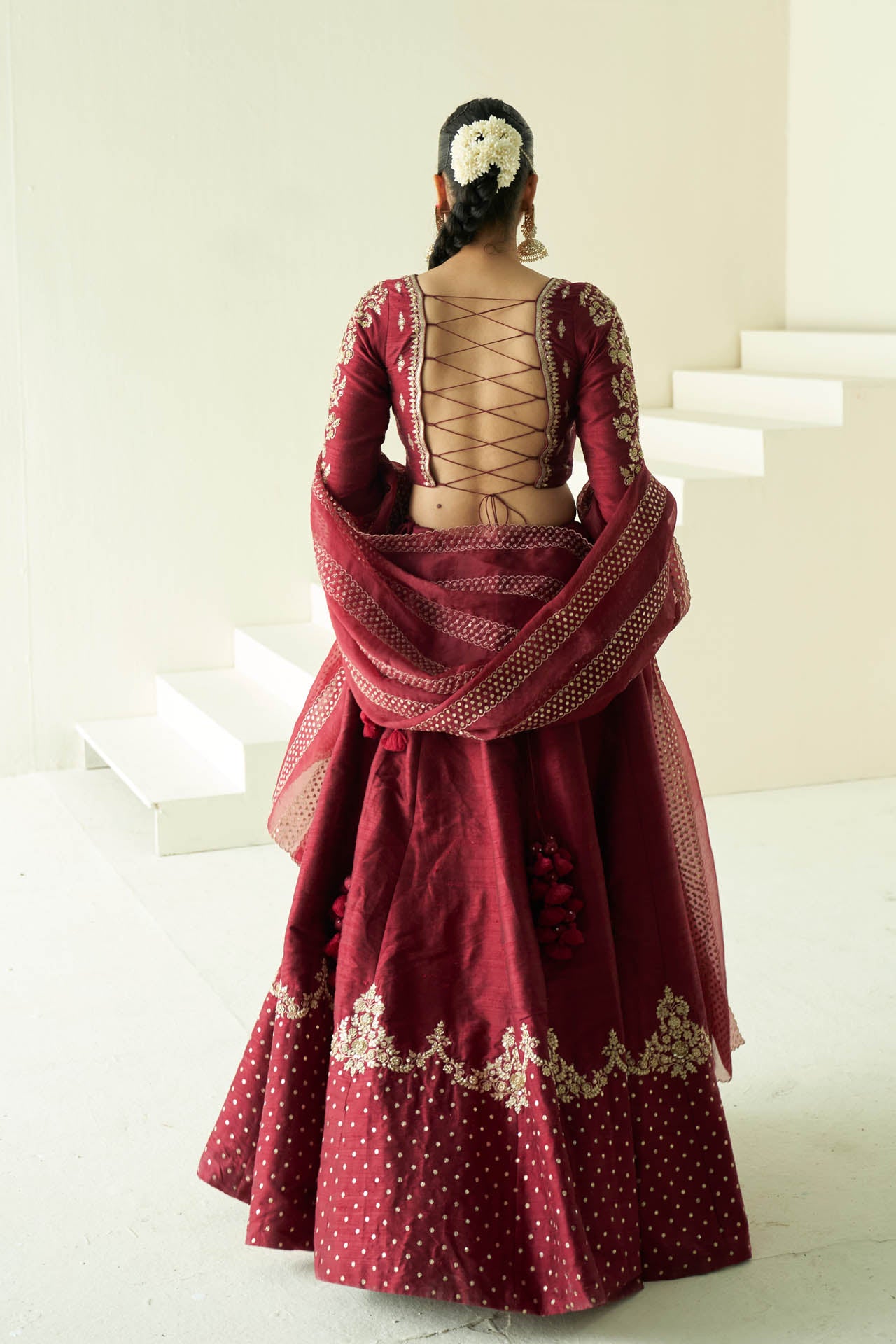 Maroon Raw Silk Lehenga Set
