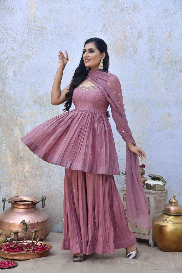 Dusty Pink Sharara Set With Dupatta