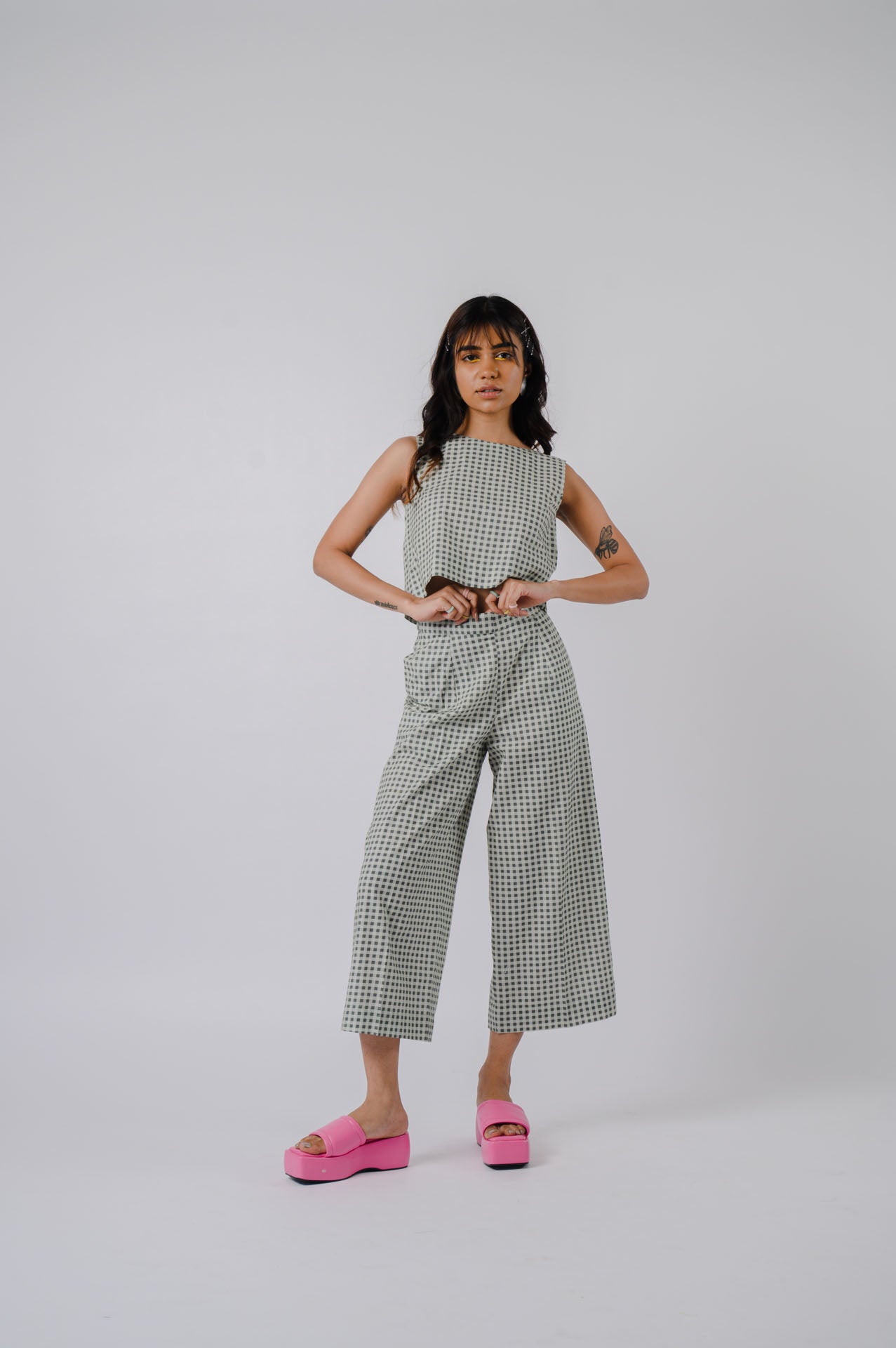 Black And White Checkered Crop Top Set