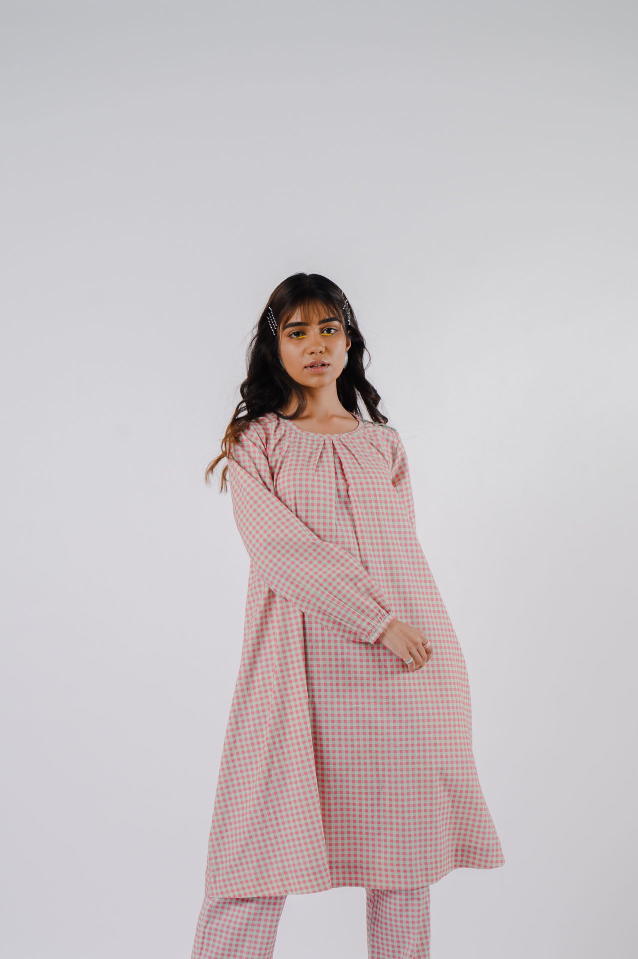 Pink Small Checkered Kurta