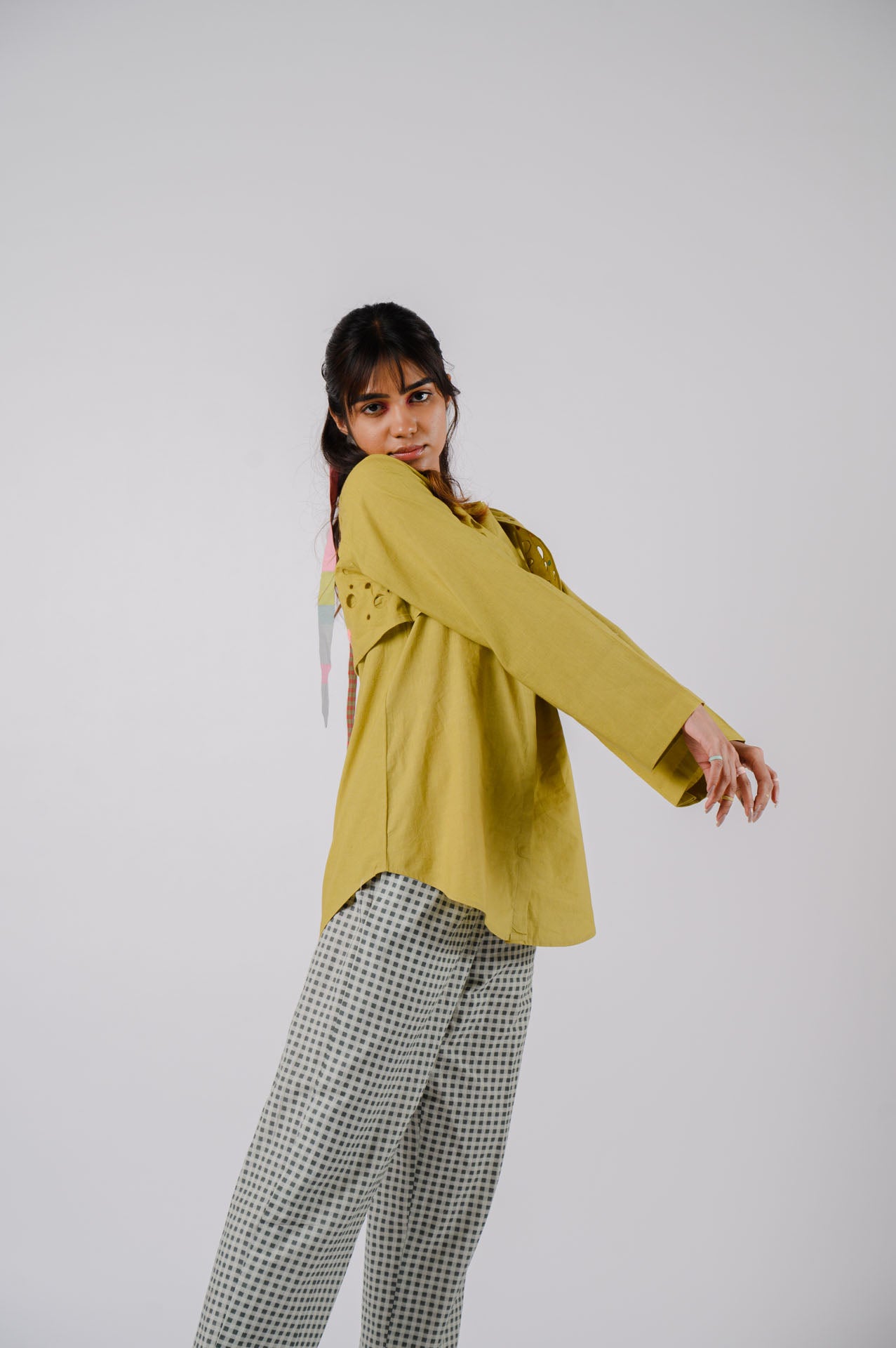 Lime Green Flap Cutwork Shirt