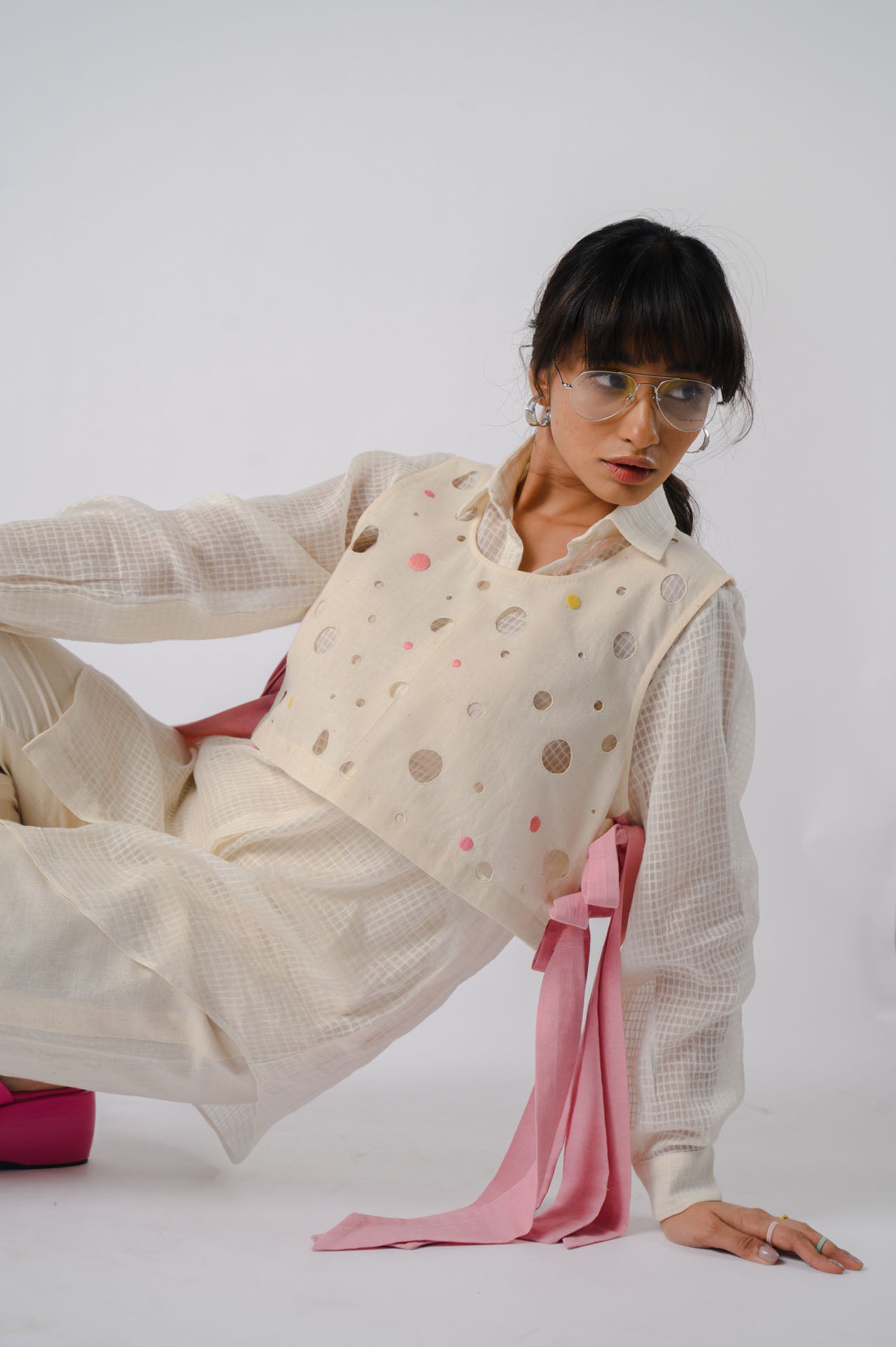 Offwhite Cotton Shirt With Organic Cotton Overlay