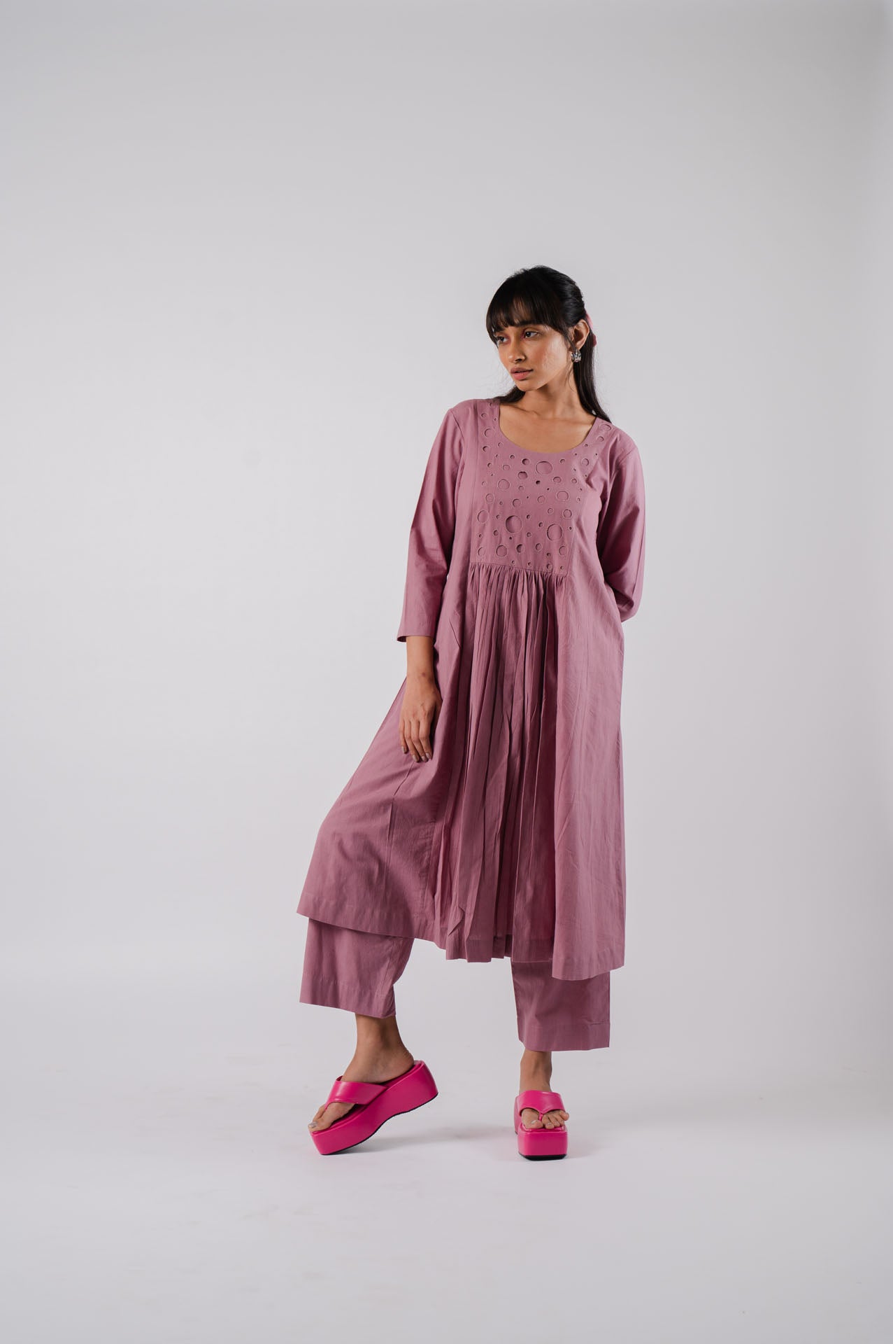 Mauve Panelled Kurta Set