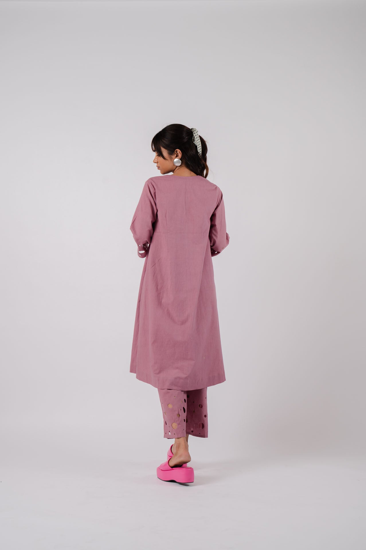 Mauve Bell Sleeves Cutwork Kurta Set