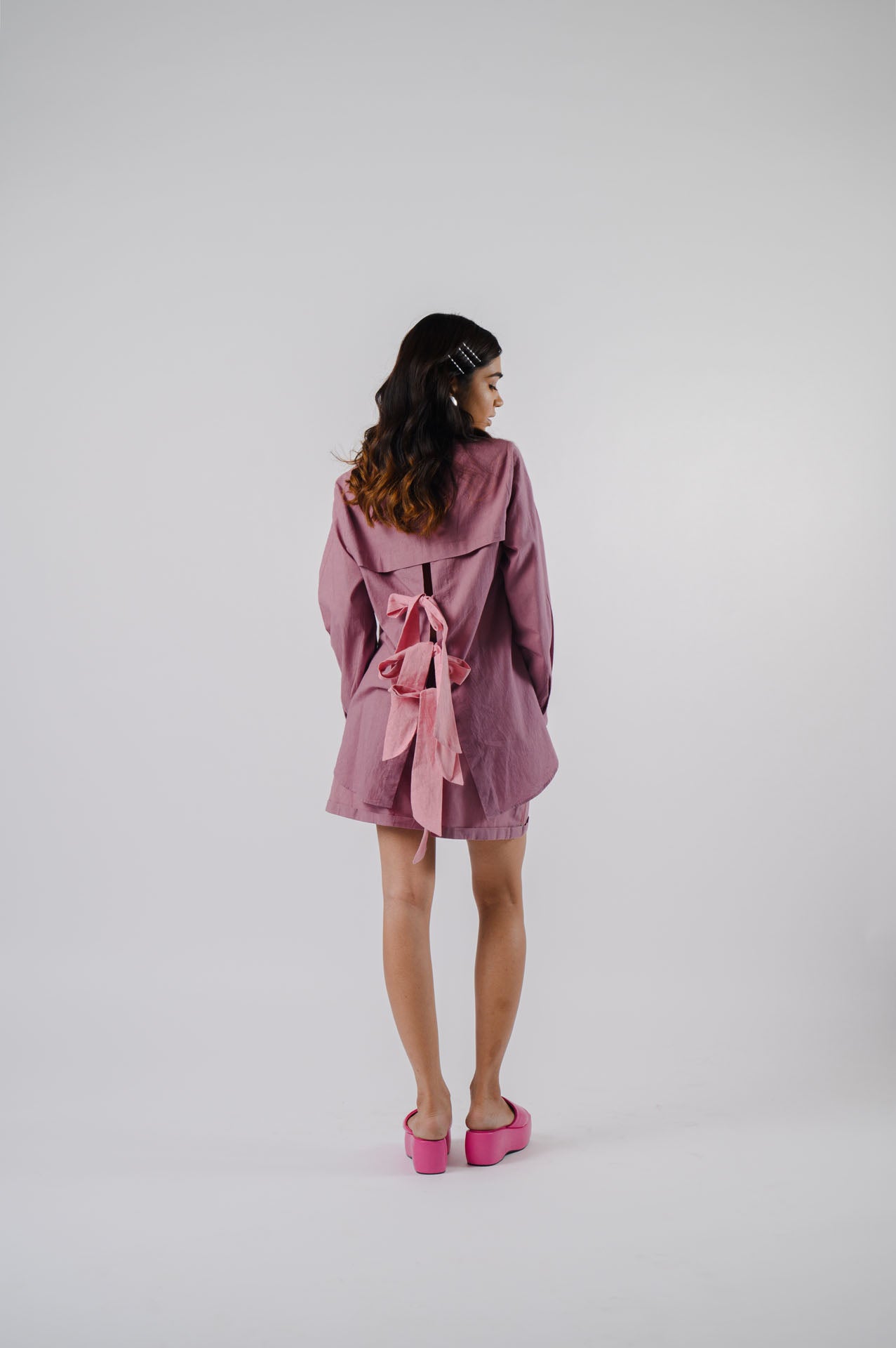 Mauve Bowtie Shirt With Shorts