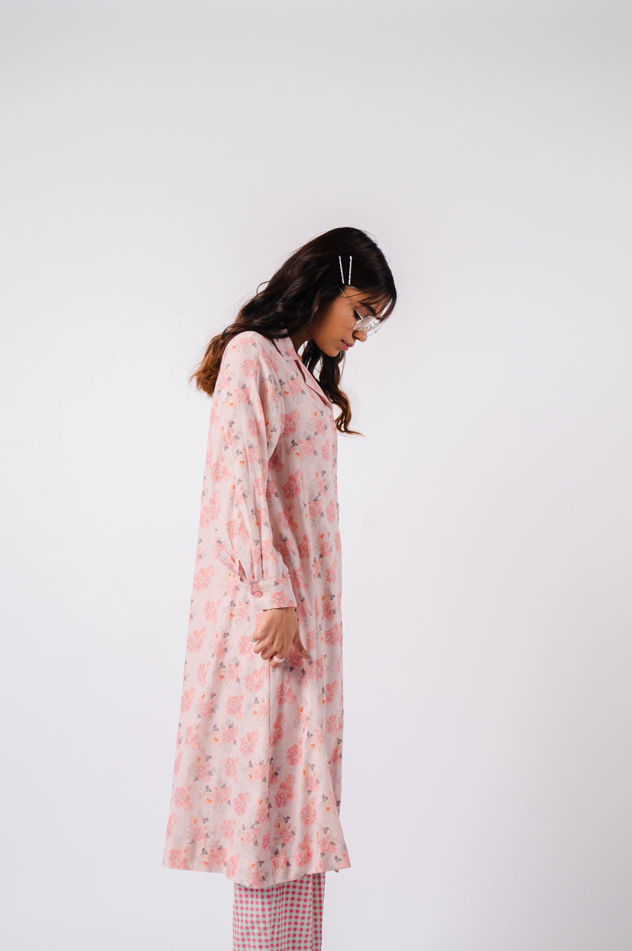Peach Floral Print Long Shirt
