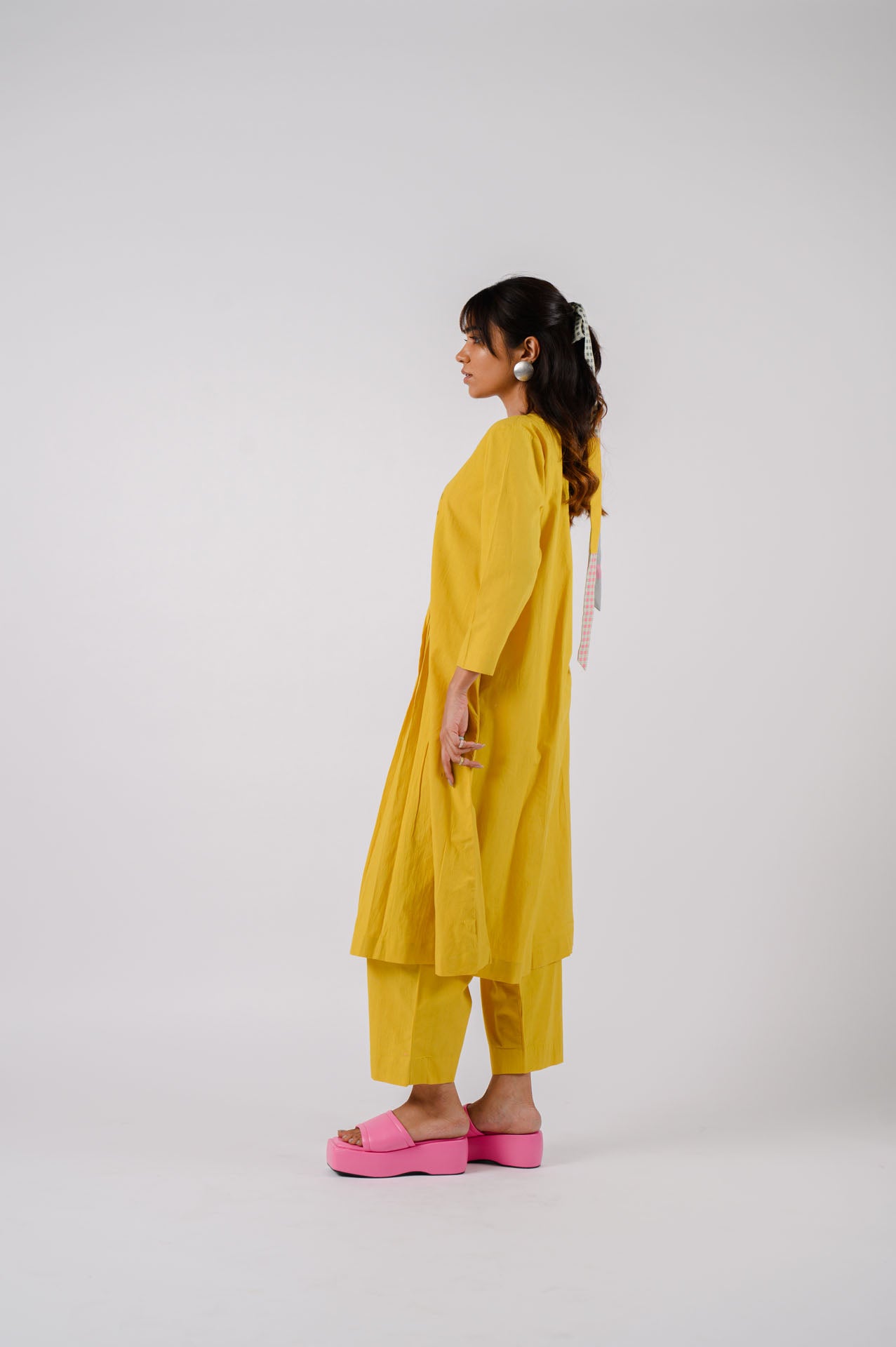 Yellow Panelled Kurta Set