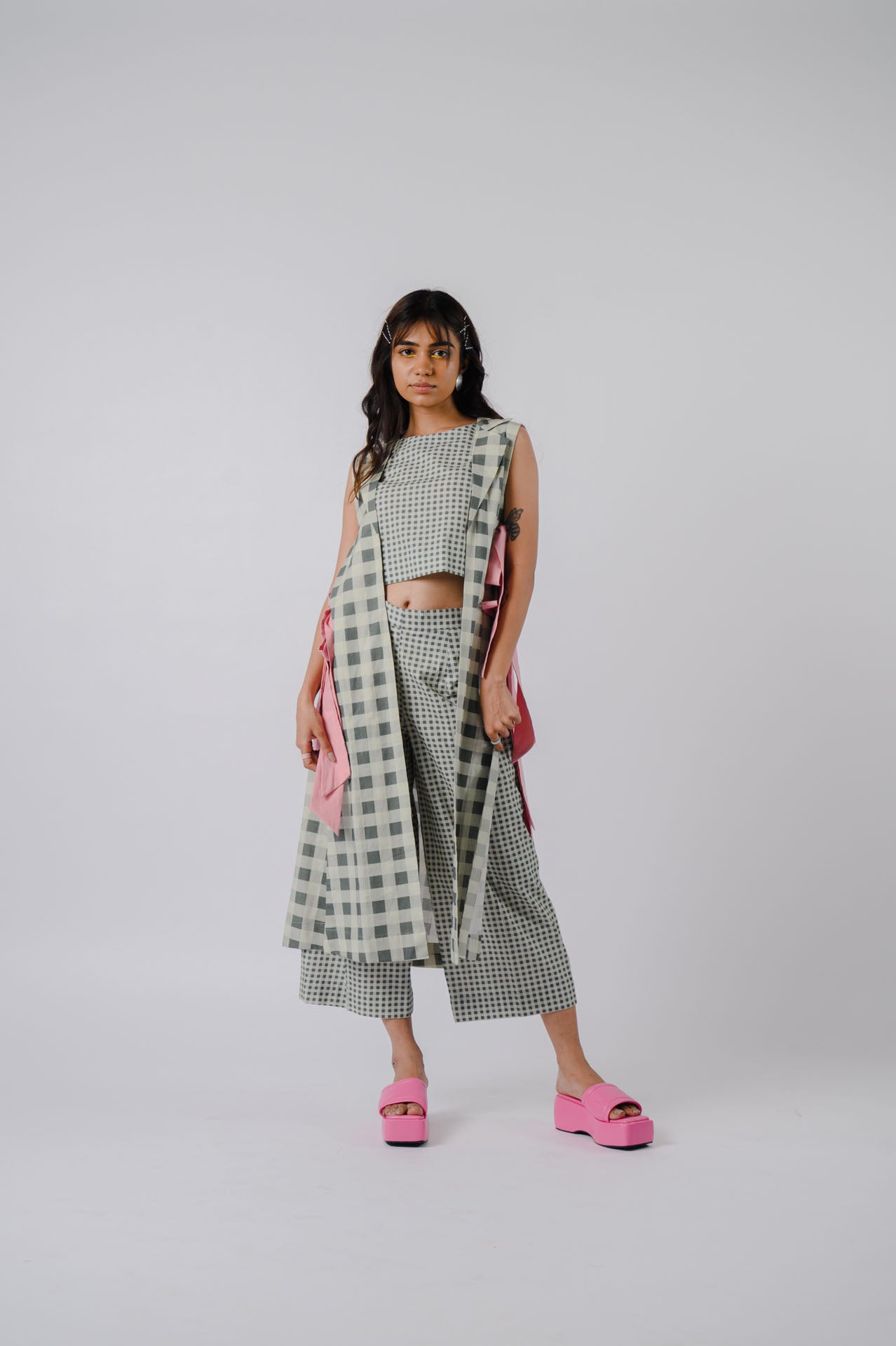 Black & White Checkered Open Blazer Jacket