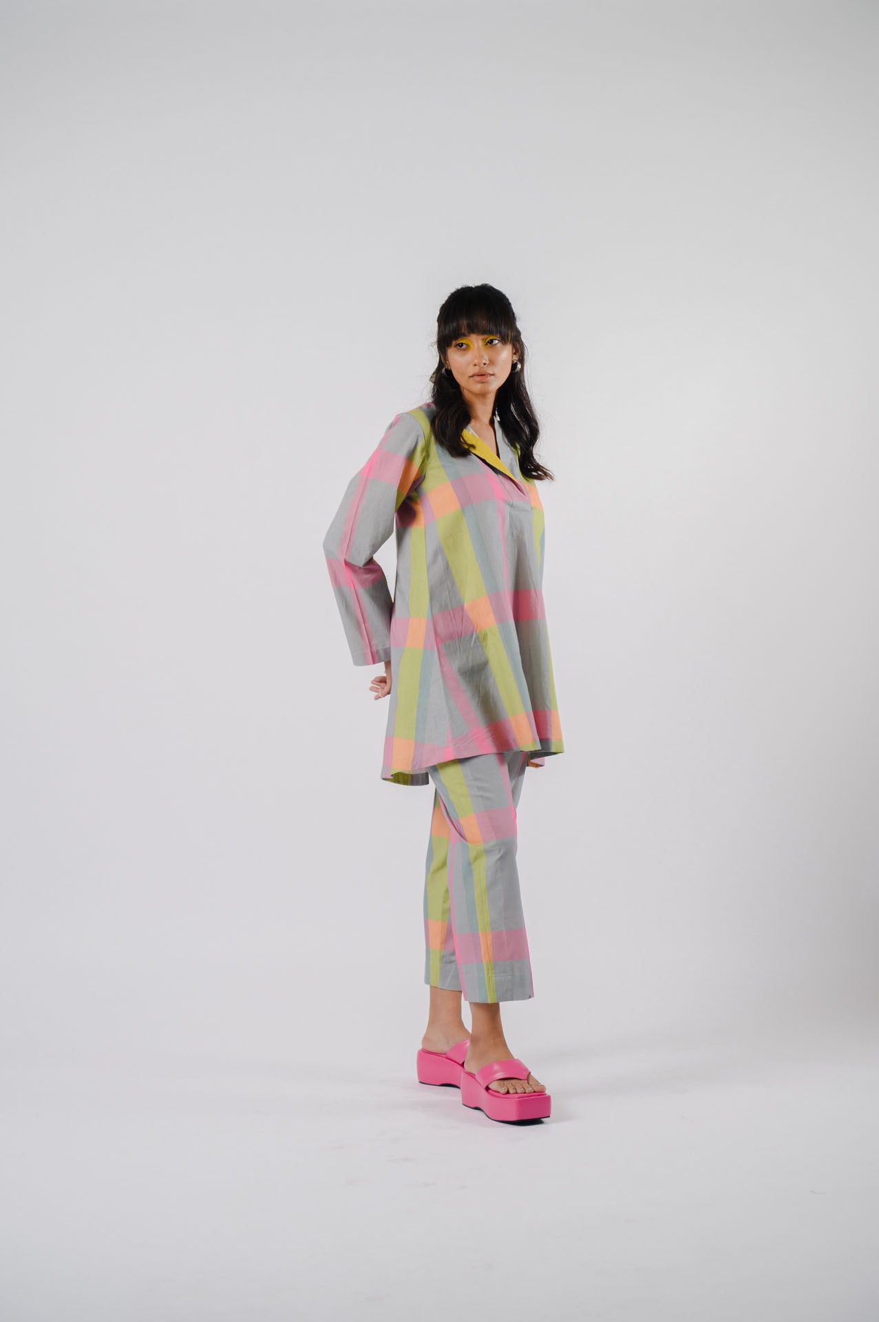 Grey Multi-Colour Checkered Co-ord Set