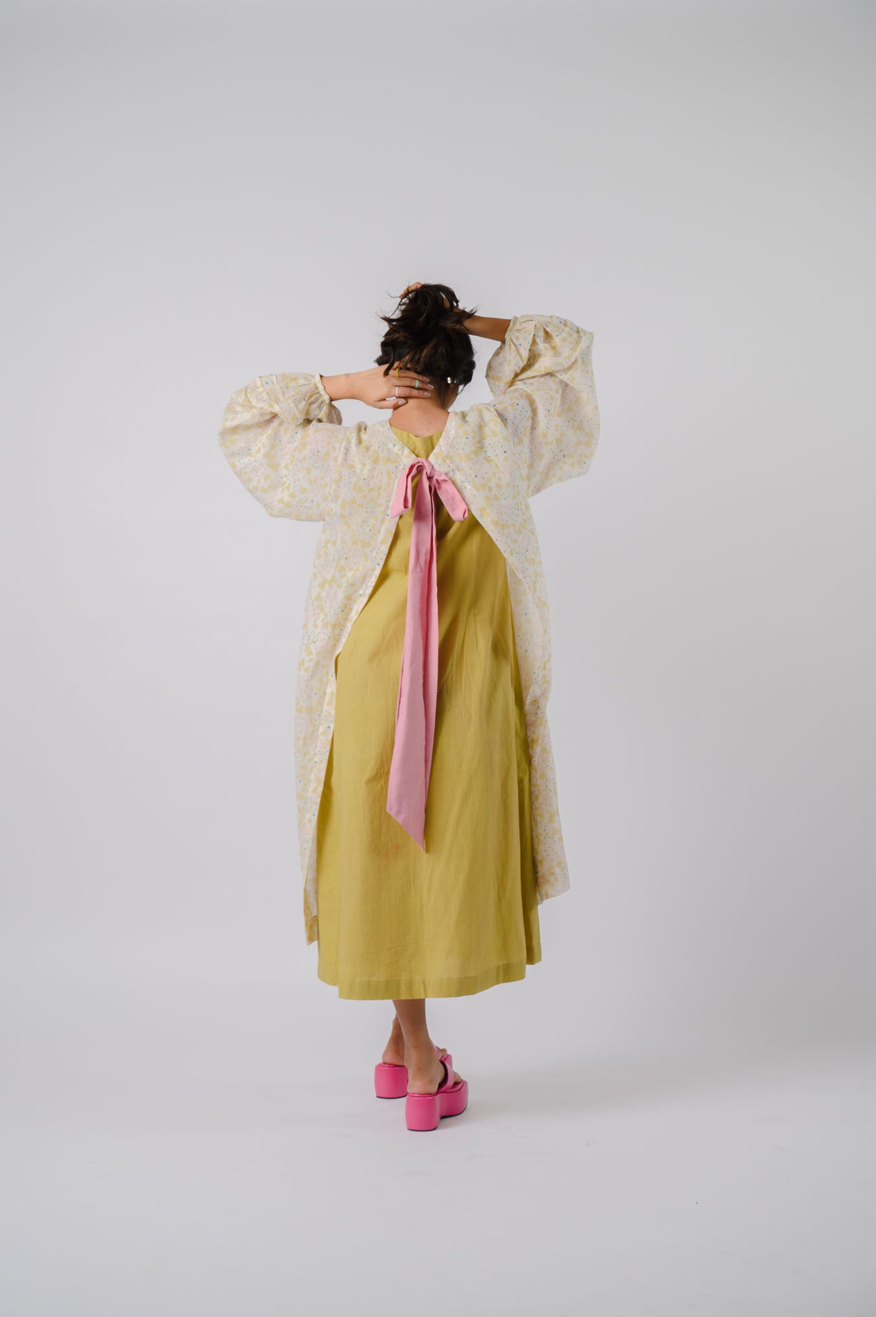 Lime Green Dress With Printed Overlay