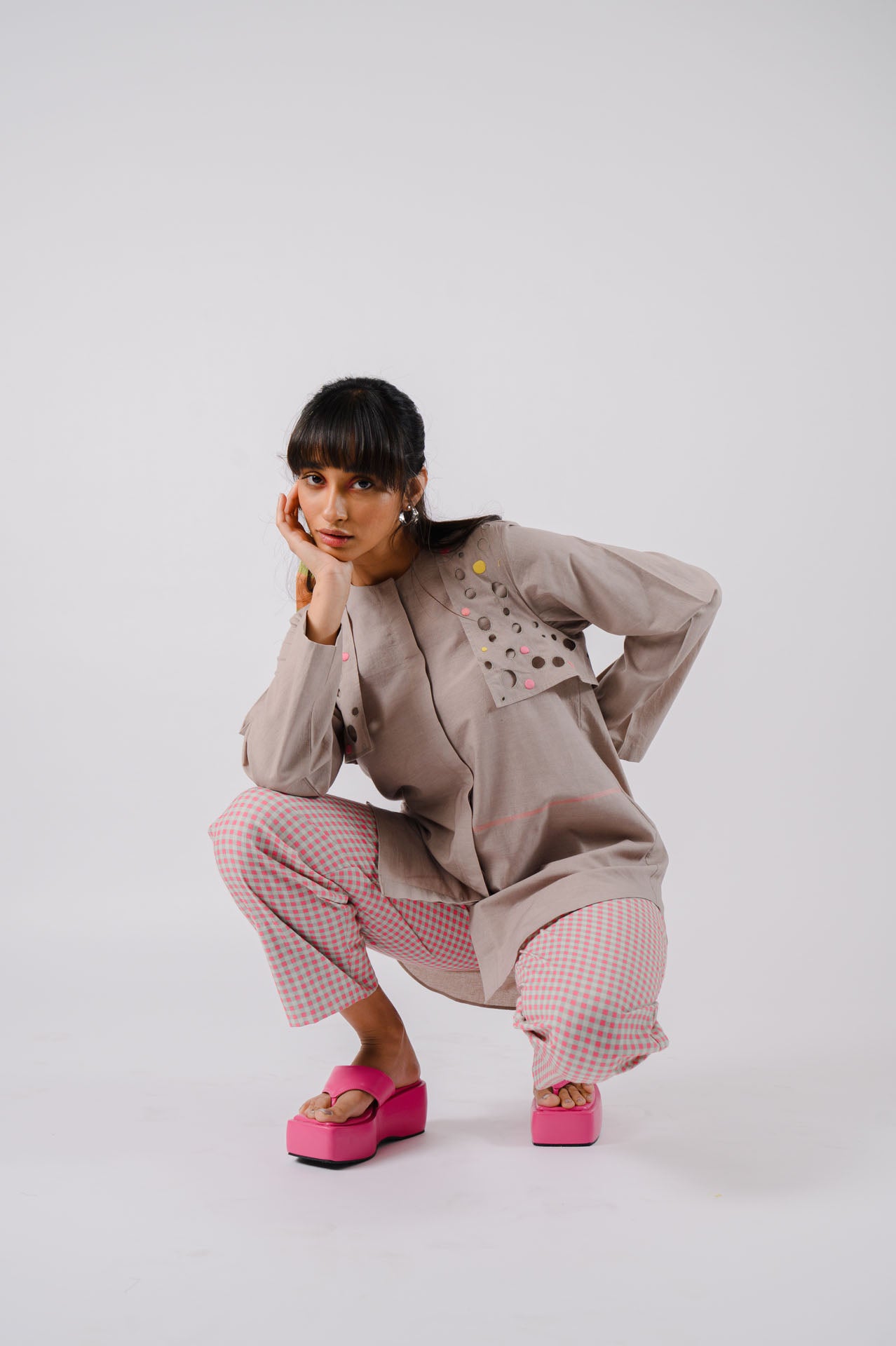 Grey Flap Cutwork Shirt