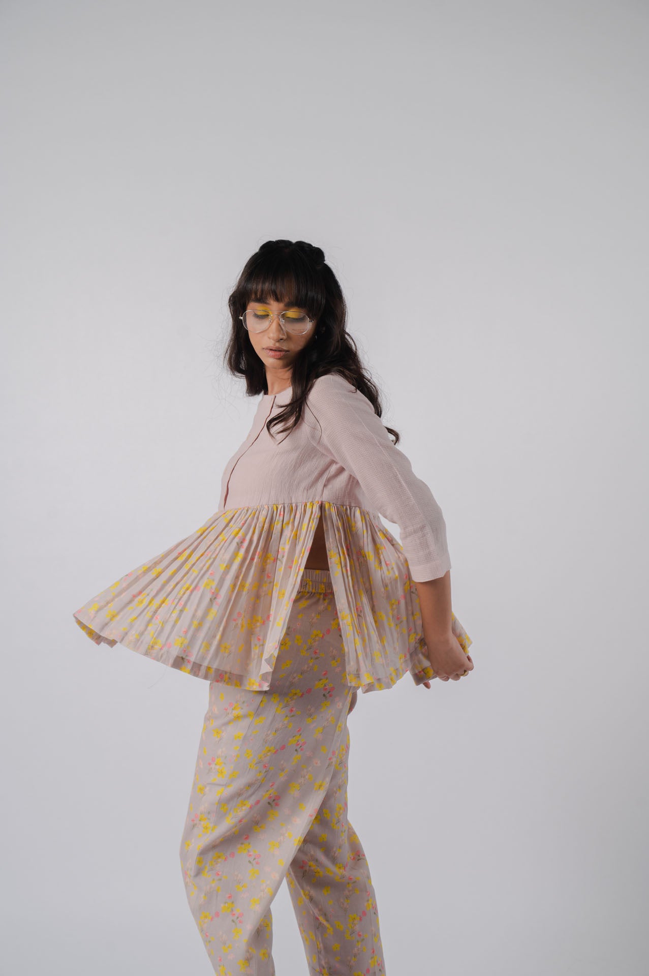 Grey Floral Peplum Set