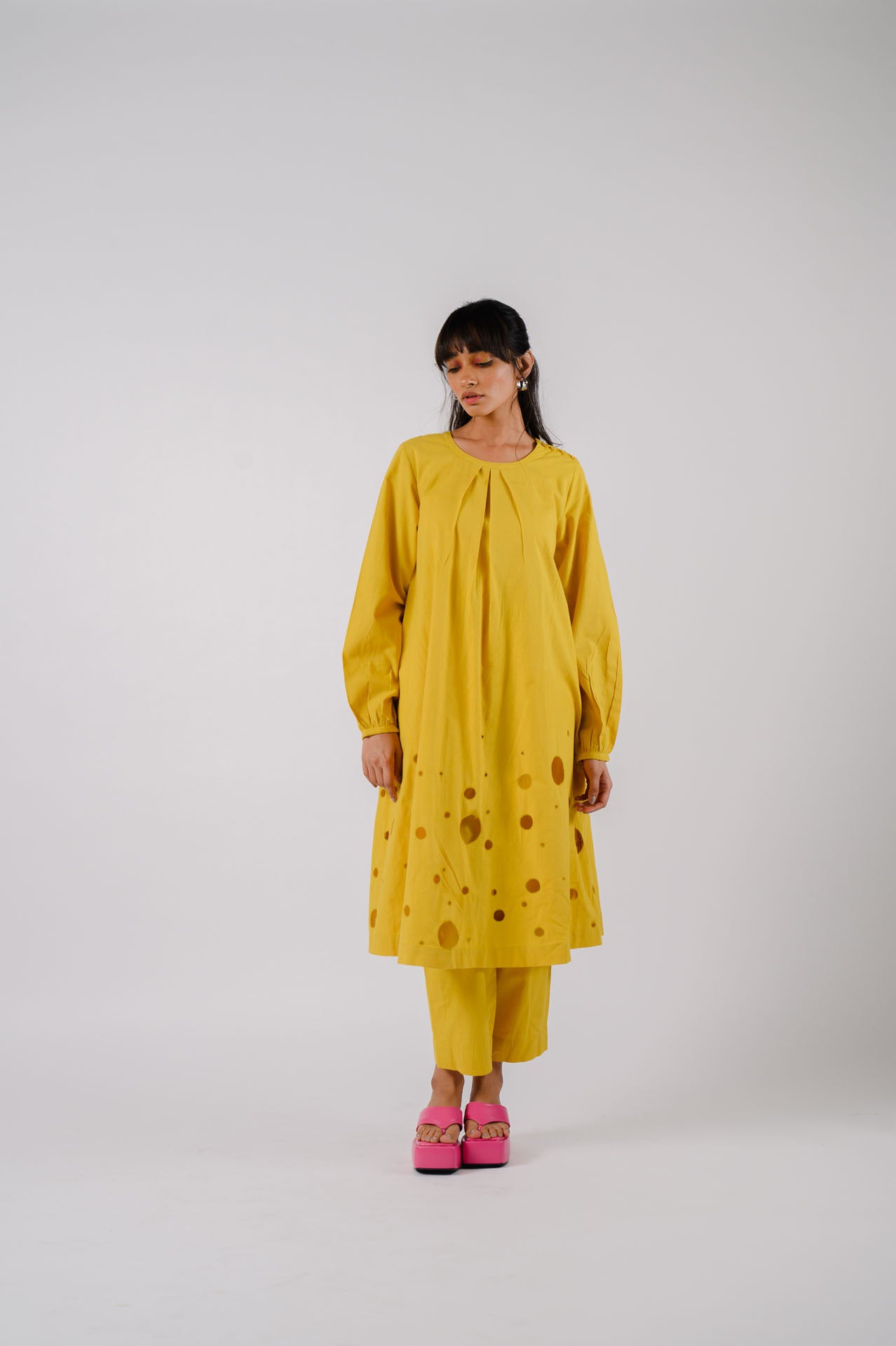 Yellow Cutwork Kurta Set