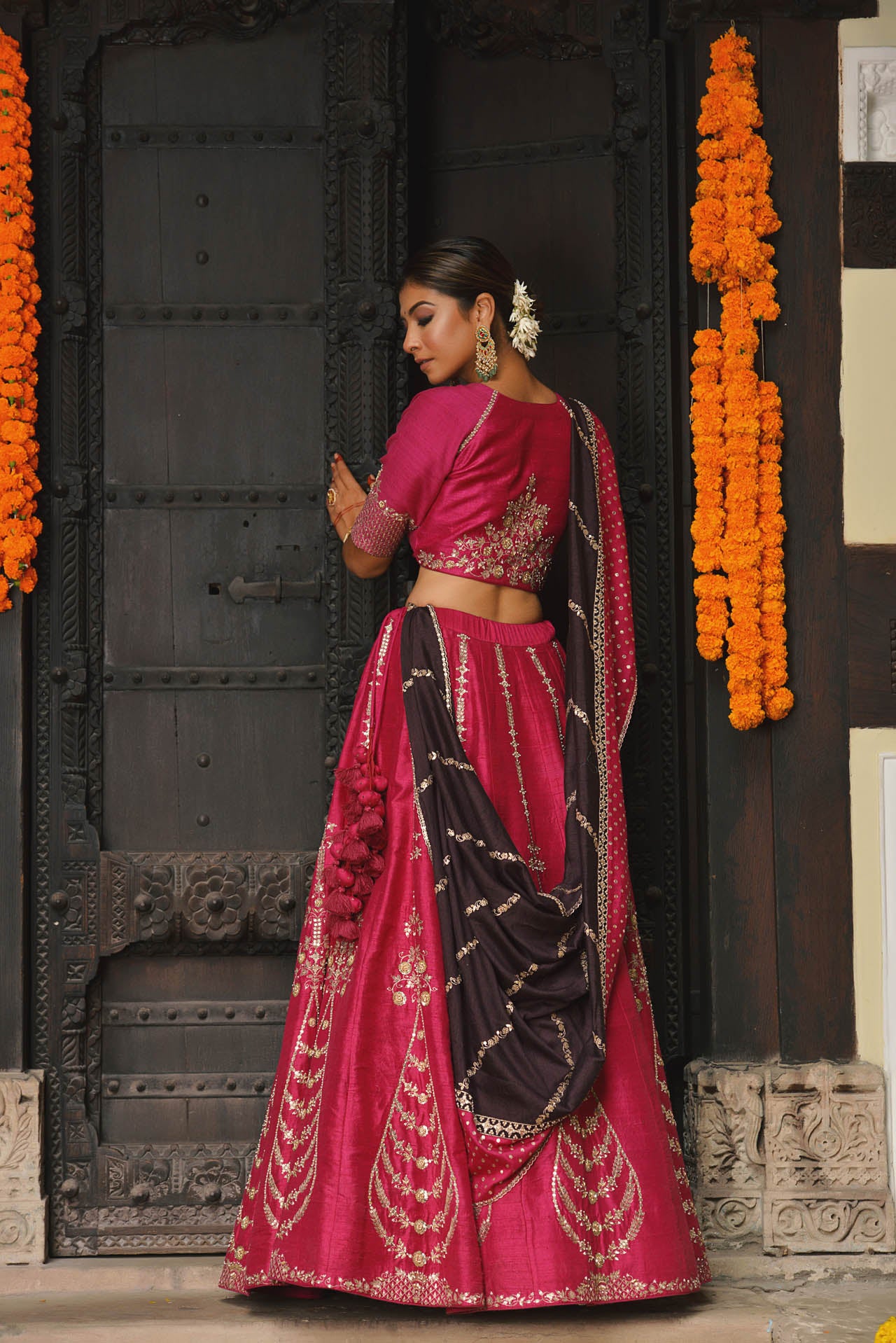 Pink And Brown Lehenga Set