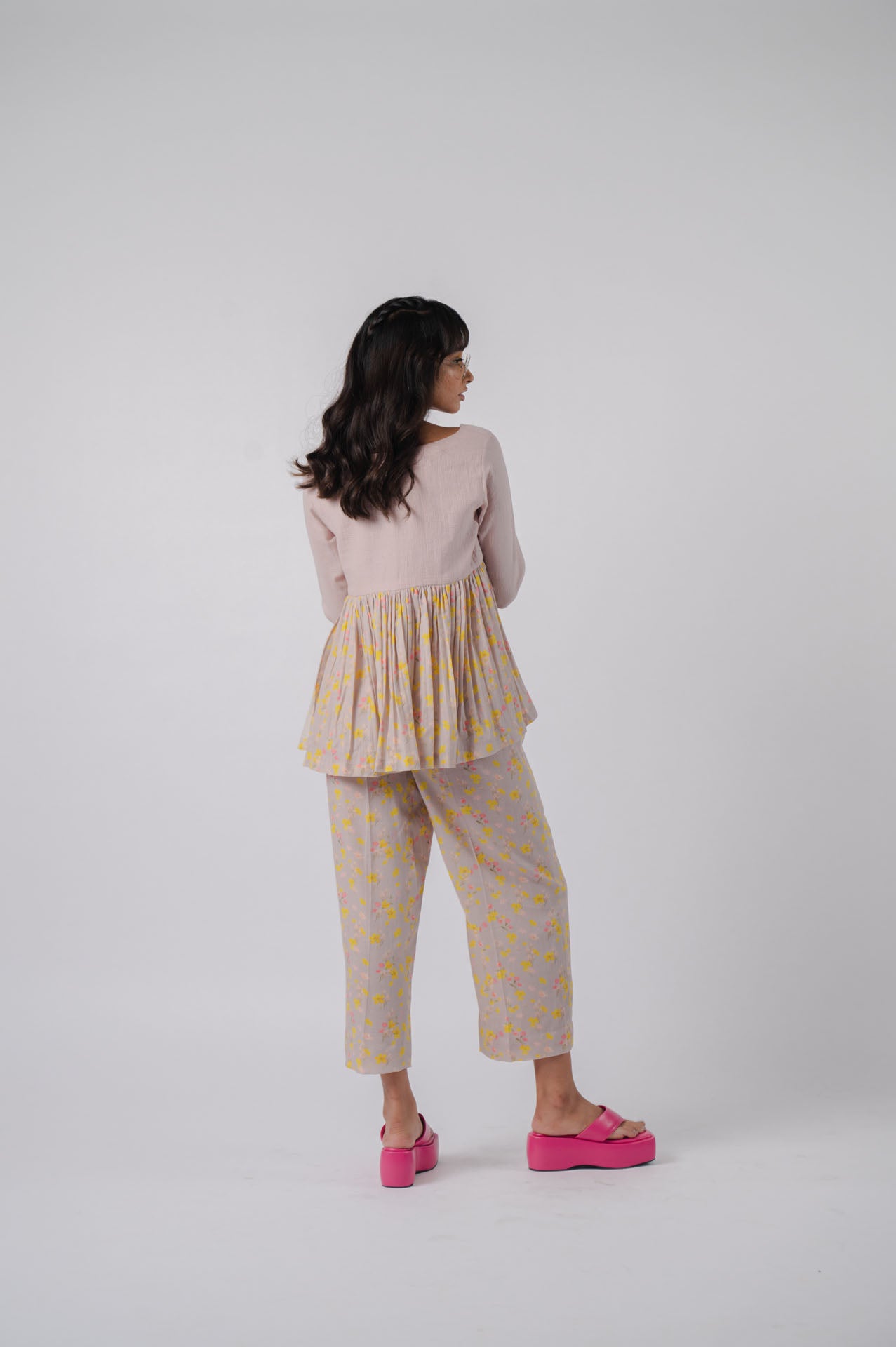 Grey Floral Peplum Set