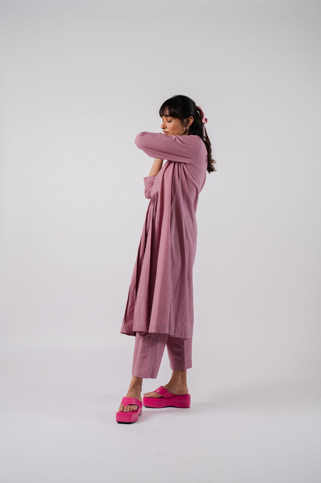 Mauve Panelled Kurta Set