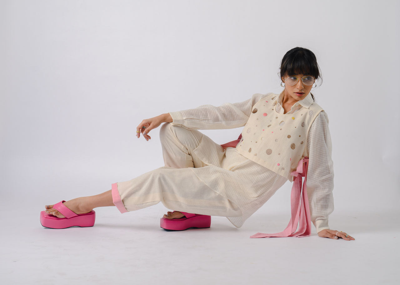 Offwhite Cotton Shirt With Organic Cotton Overlay