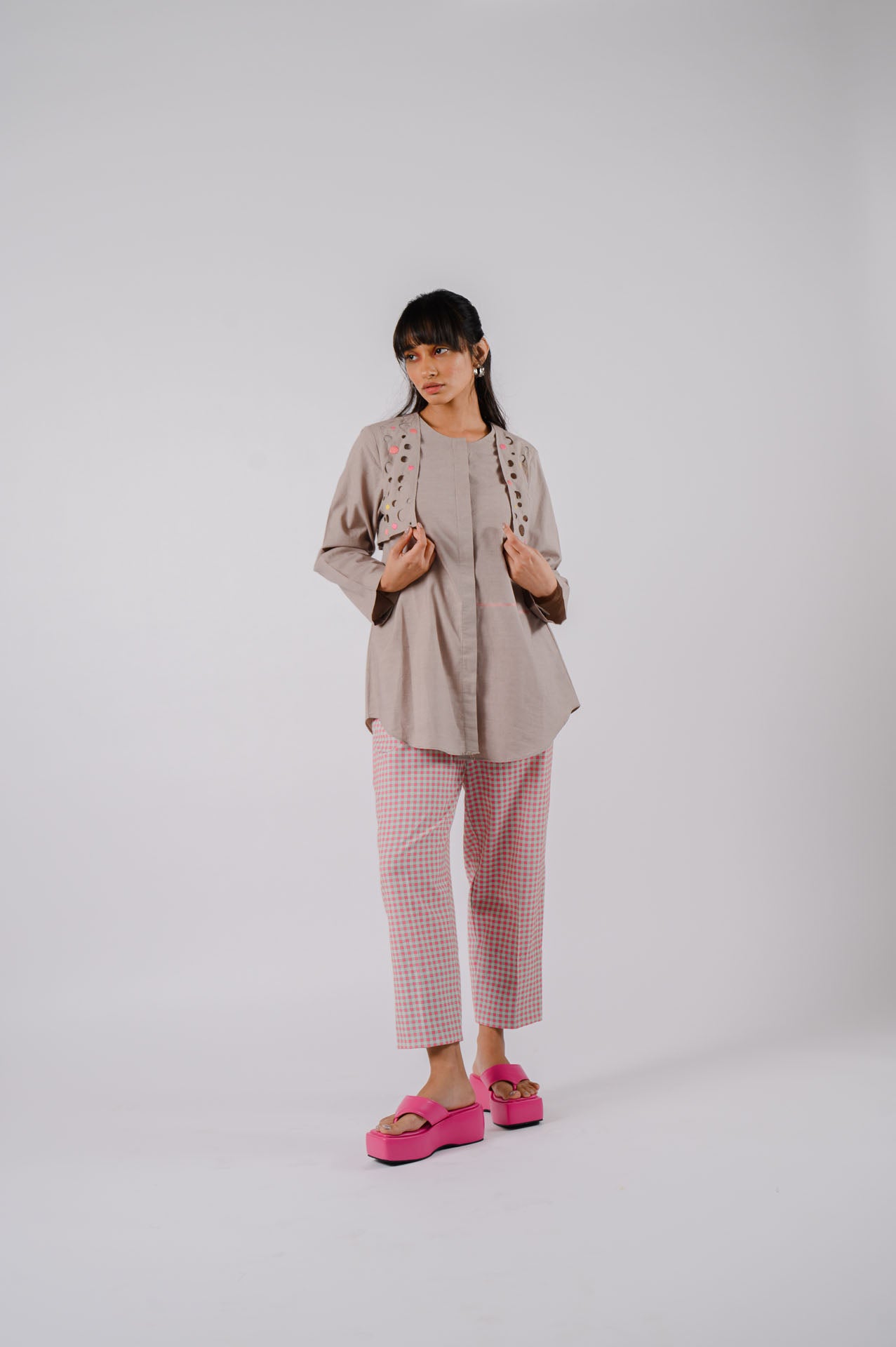 Grey Flap Cutwork Co-Ord Set