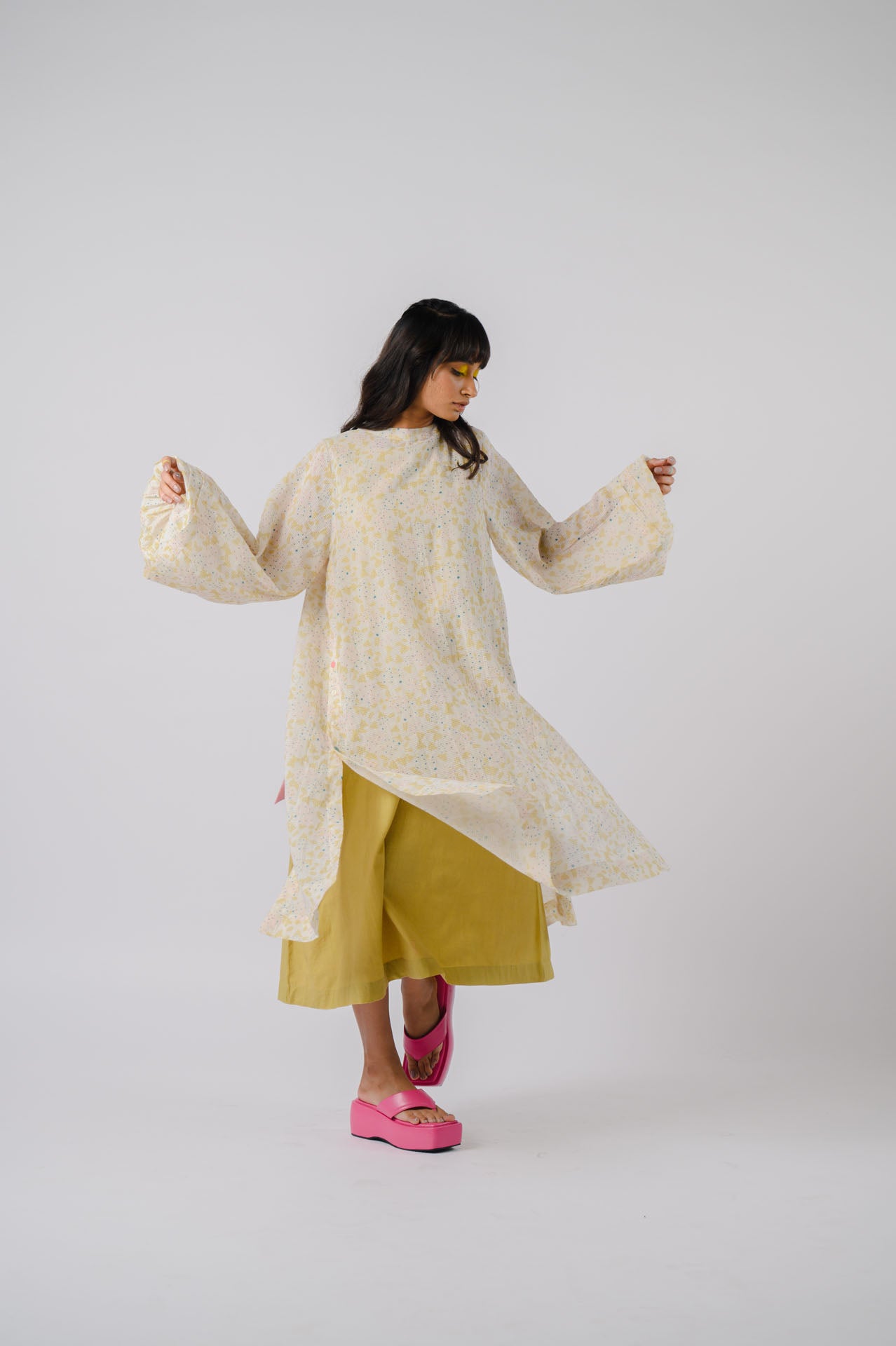 Lime Green Dress With Printed Overlay